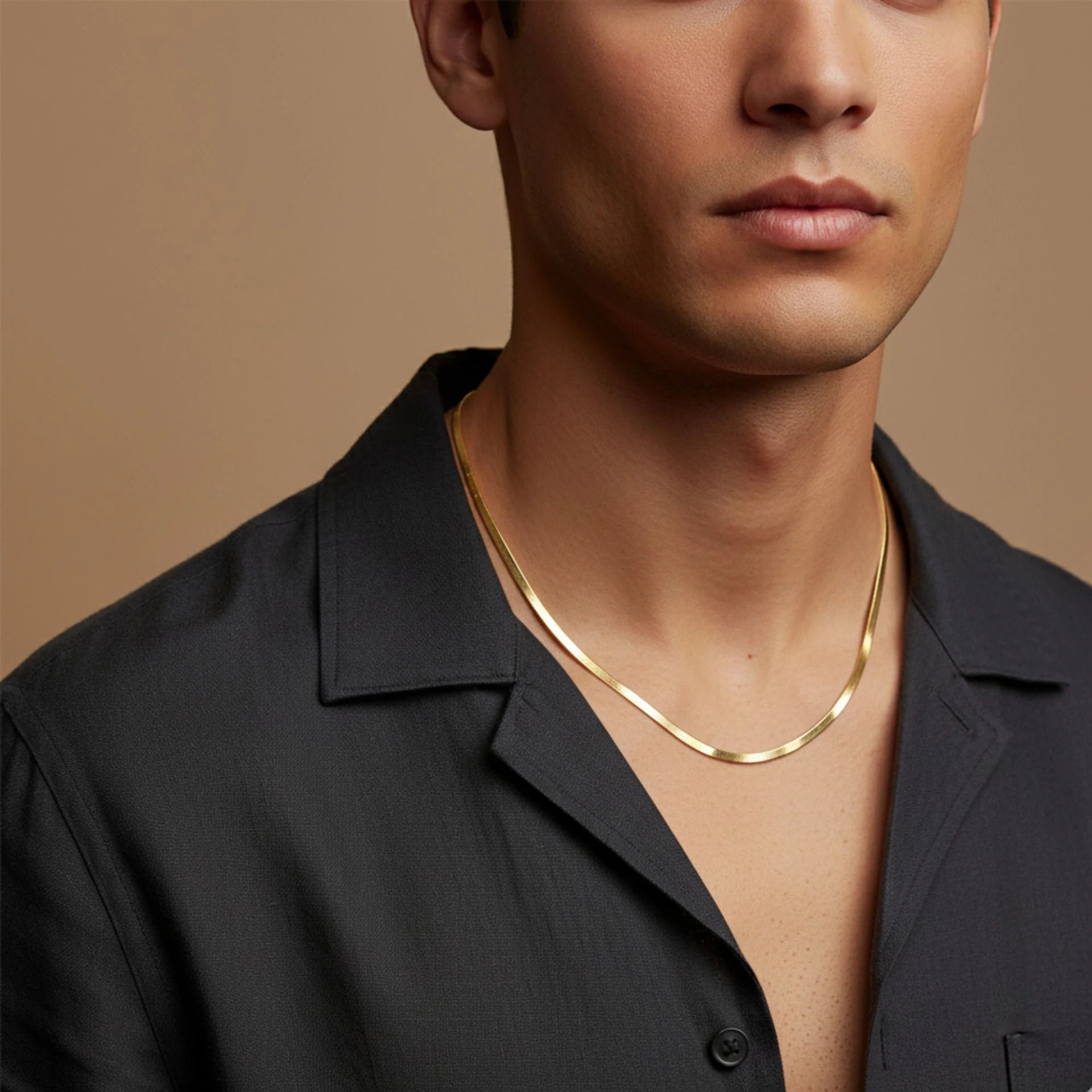 Sleek Gold Herringbone Snake Chain Necklace