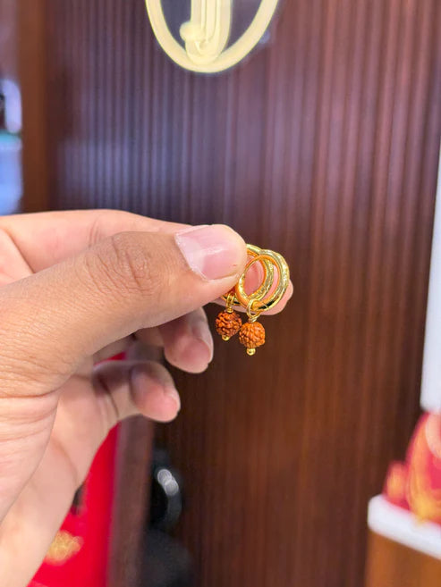 22K Gold Plated Rudraksha Hoop Earrings for Men | Spiritual Bali Earring | Anti-Tarnish Daily Wear | VIHAL ORNAMENTS