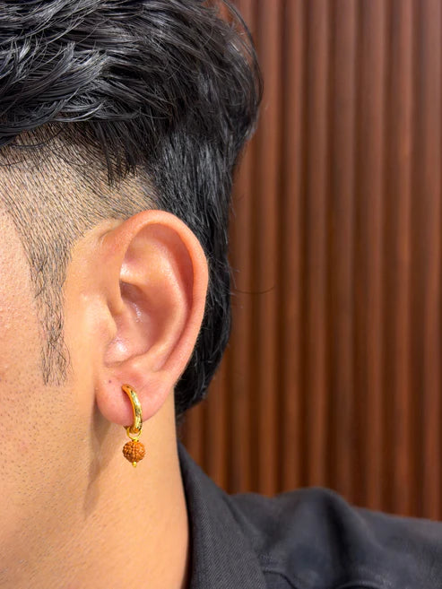 22K Gold Plated Rudraksha Hoop Earrings for Men | Spiritual Bali Earring | Anti-Tarnish Daily Wear | VIHAL ORNAMENTS