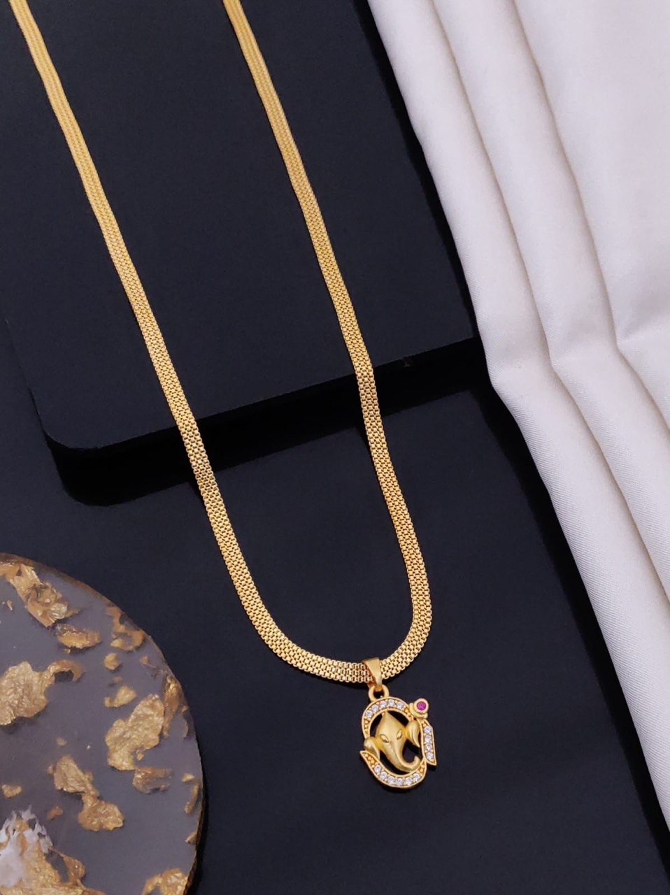 Men’s Micro Gold Plated Ganesh Pendant Chain – Anti Tarnish | 18” Necklace