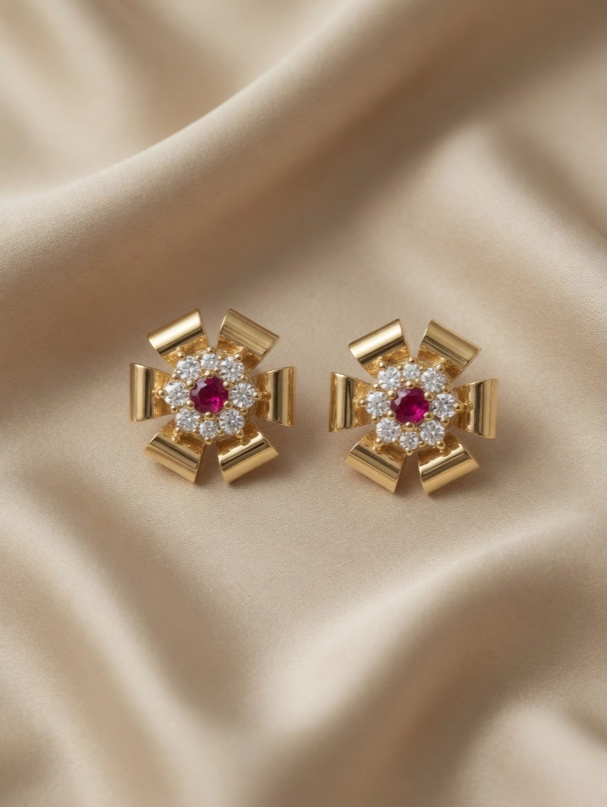 22Kt Gold Plated Floral Stud Earrings for Women | Elegant Daily Wear Earrings | VIHAL Ornaments