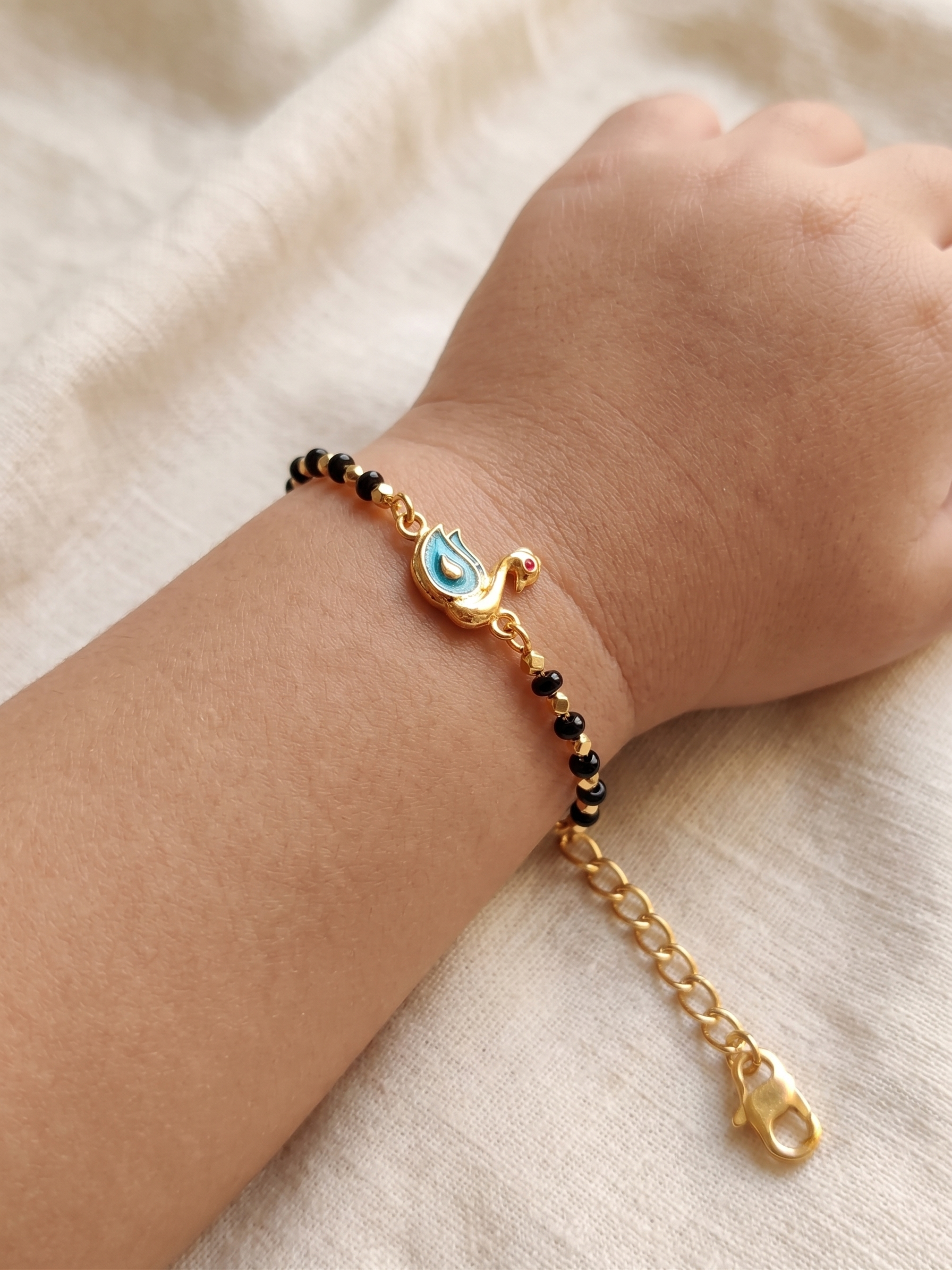 Gold Plated Cyan Swan Baby Nazariya Bracelet Set - Pack of 2 Evil Eye Protection Kada for Infants & Toddlers