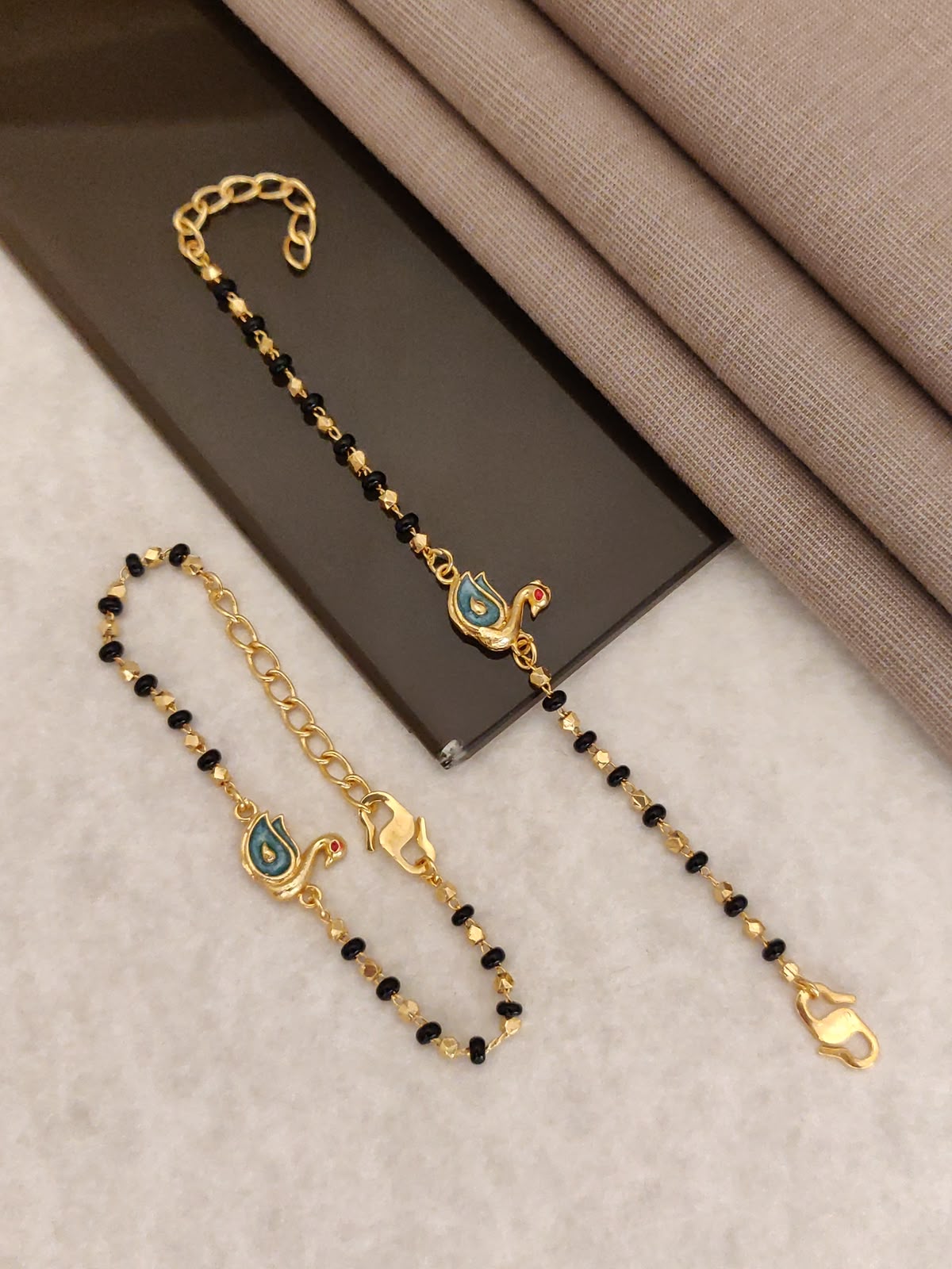 Gold Plated Cyan Swan Baby Nazariya Bracelet Set - Pack of 2 Evil Eye Protection Kada for Infants & Toddlers
