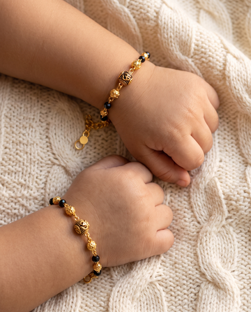 Gold Plated Sacred Om Baby Nazariya Bracelet Set - Pack of 2 Evil Eye Protection Kada for Infants & Toddlers