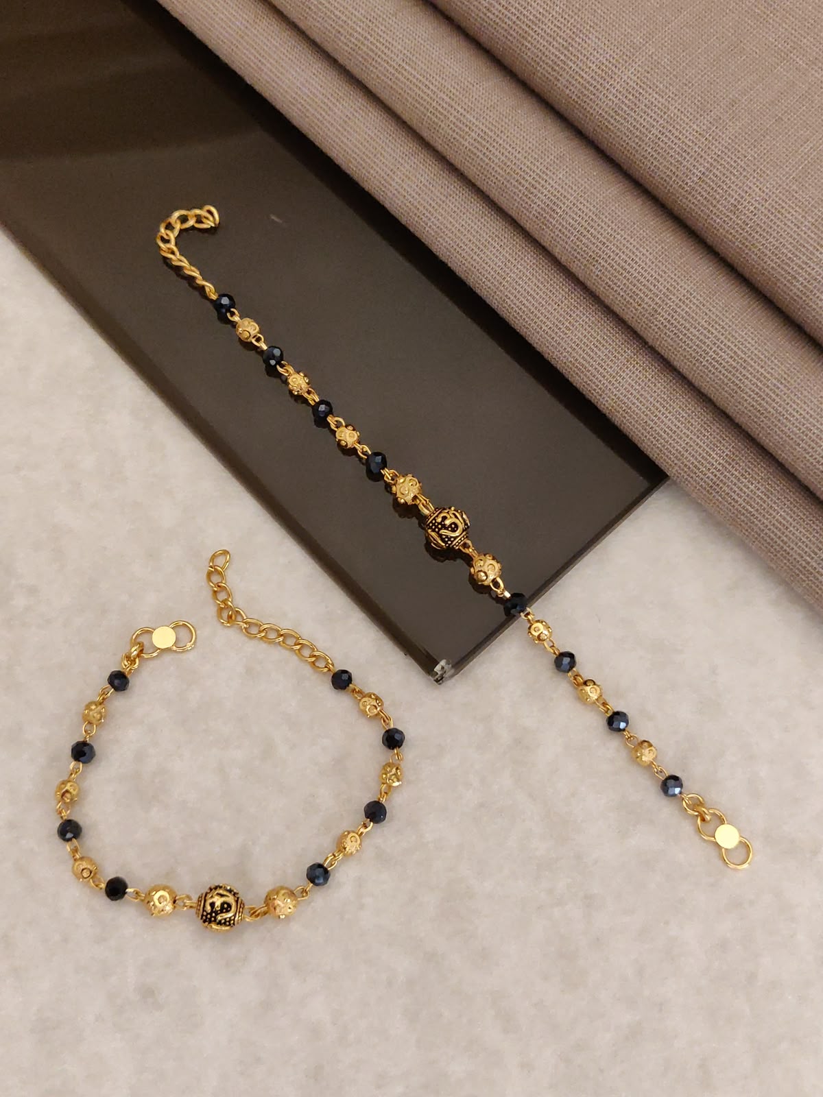 Gold Plated Sacred Om Baby Nazariya Bracelet Set - Pack of 2 Evil Eye Protection Kada for Infants & Toddlers