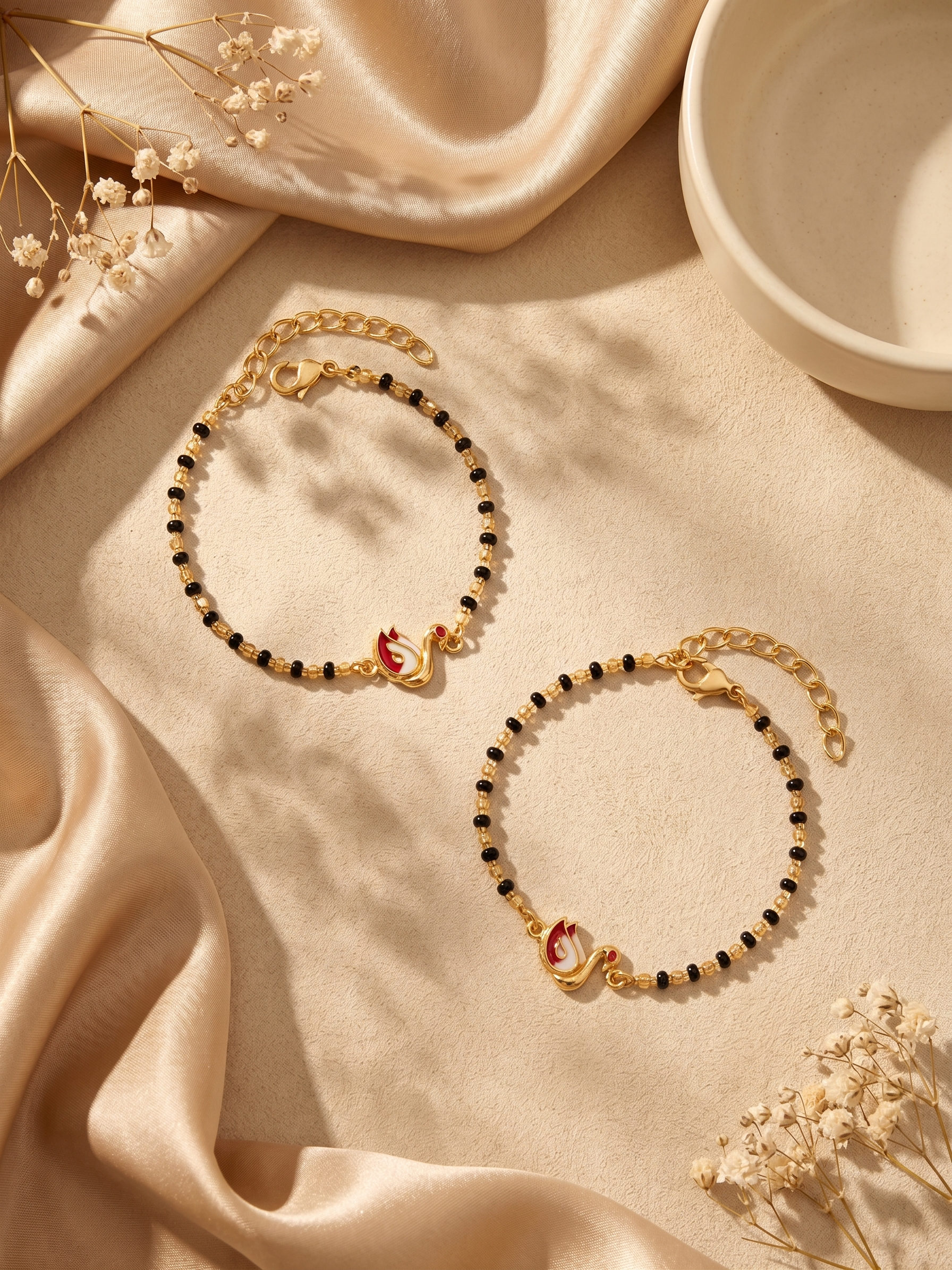 Gold Plated Red Swan Baby Nazariya Bracelet Set - Pack of 2 Evil Eye Protection Kada for Infants & Toddlers