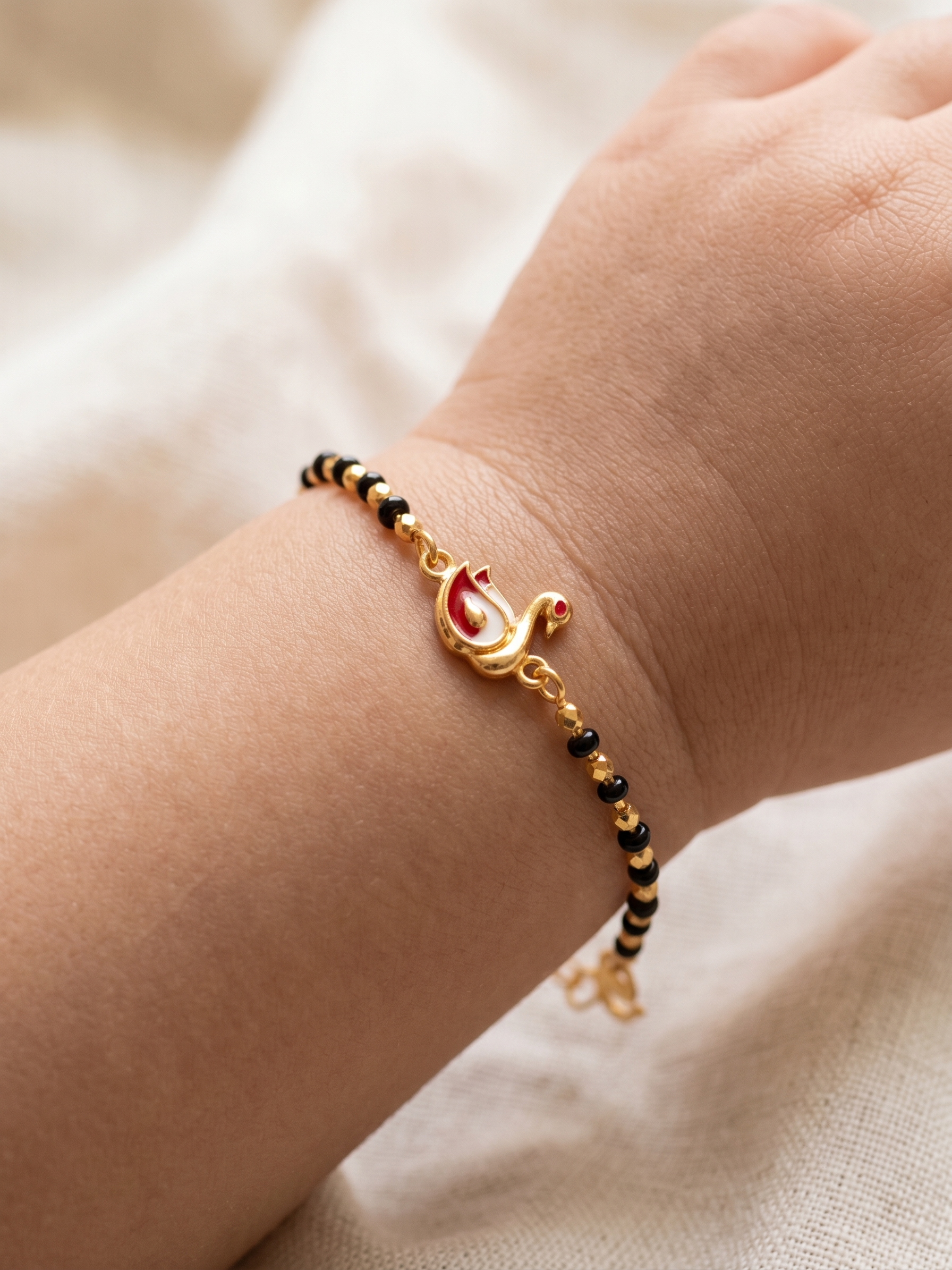 Gold Plated Red Swan Baby Nazariya Bracelet Set - Pack of 2 Evil Eye Protection Kada for Infants & Toddlers