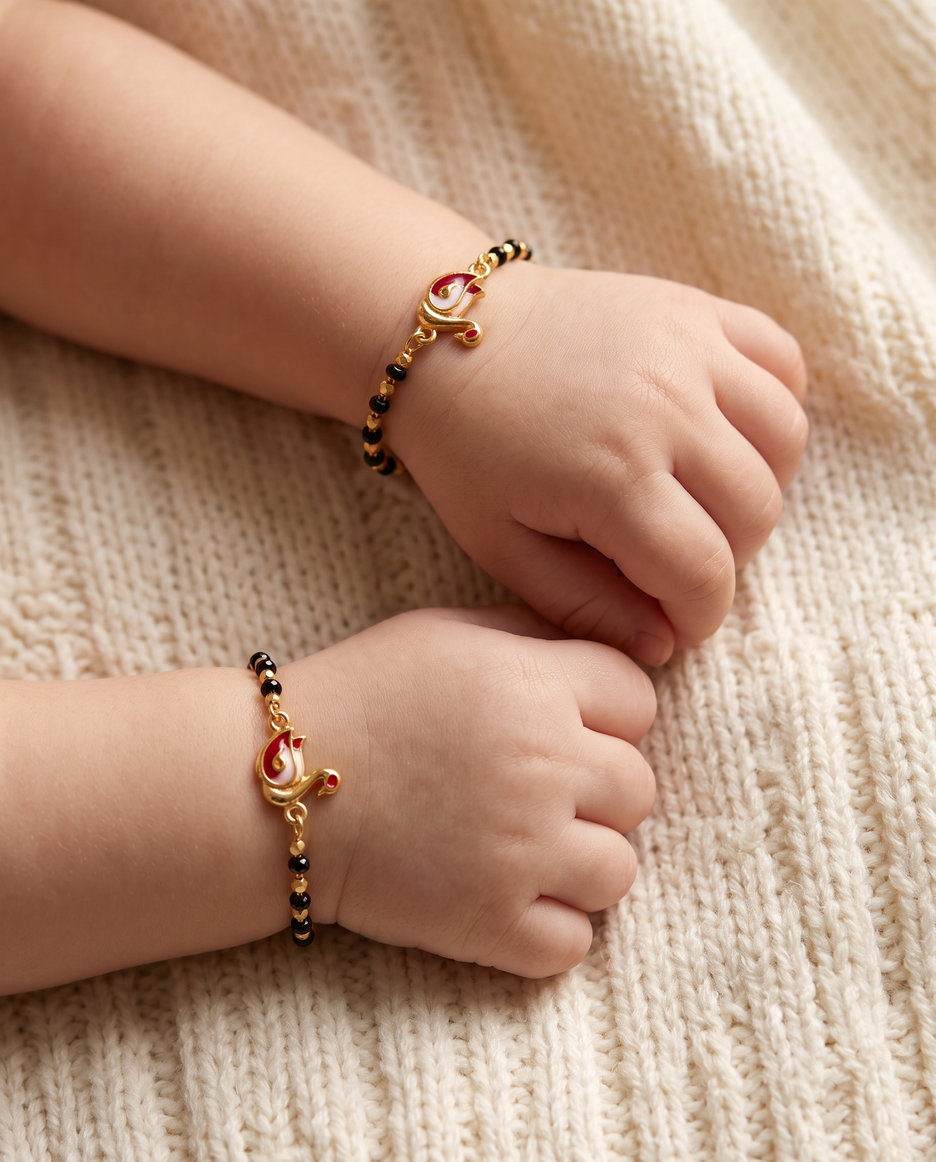 Gold Plated Red Swan Baby Nazariya Bracelet Set - Pack of 2 Evil Eye Protection Kada for Infants & Toddlers