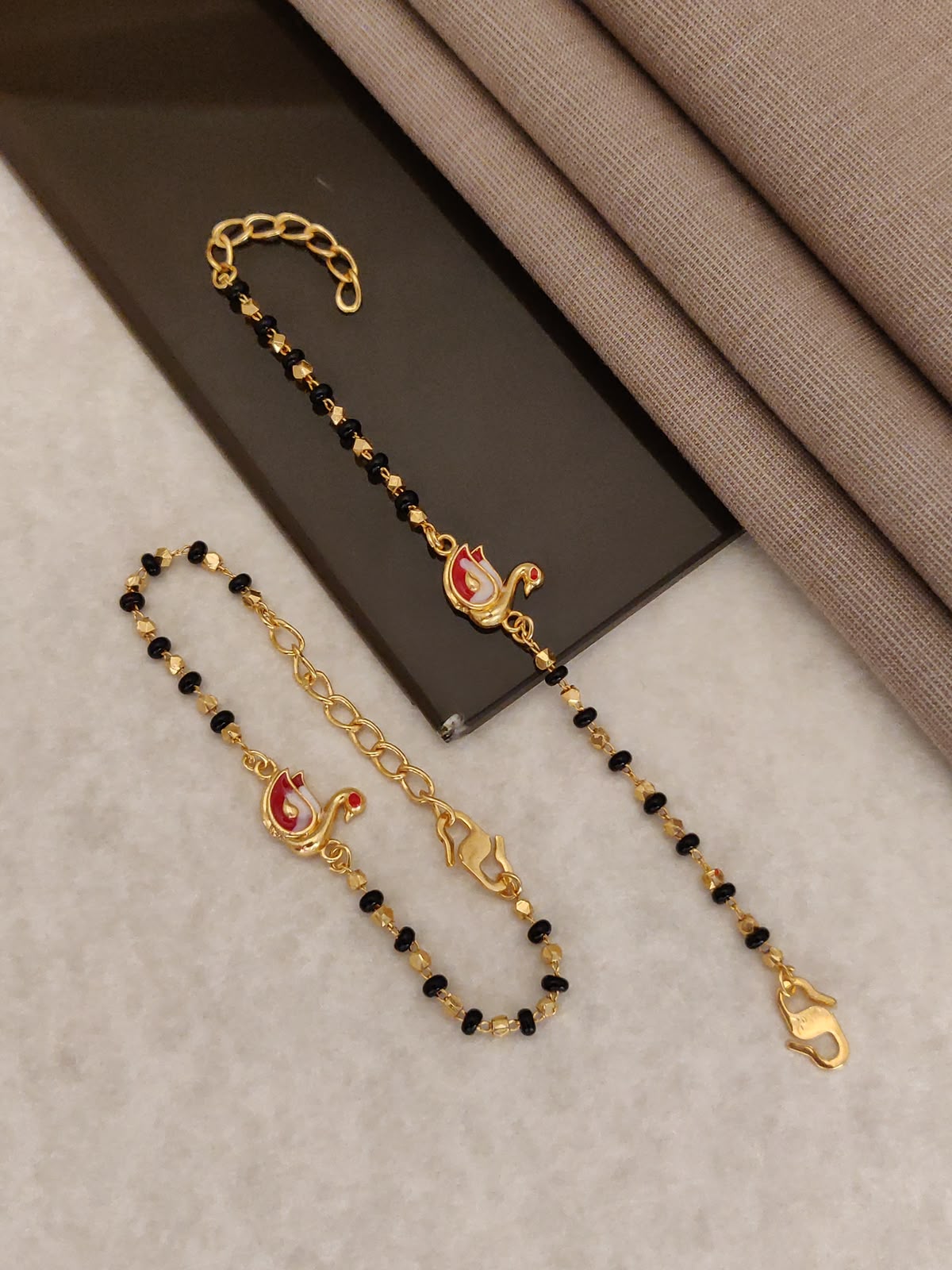 Gold Plated Red Swan Baby Nazariya Bracelet Set - Pack of 2 Evil Eye Protection Kada for Infants & Toddlers