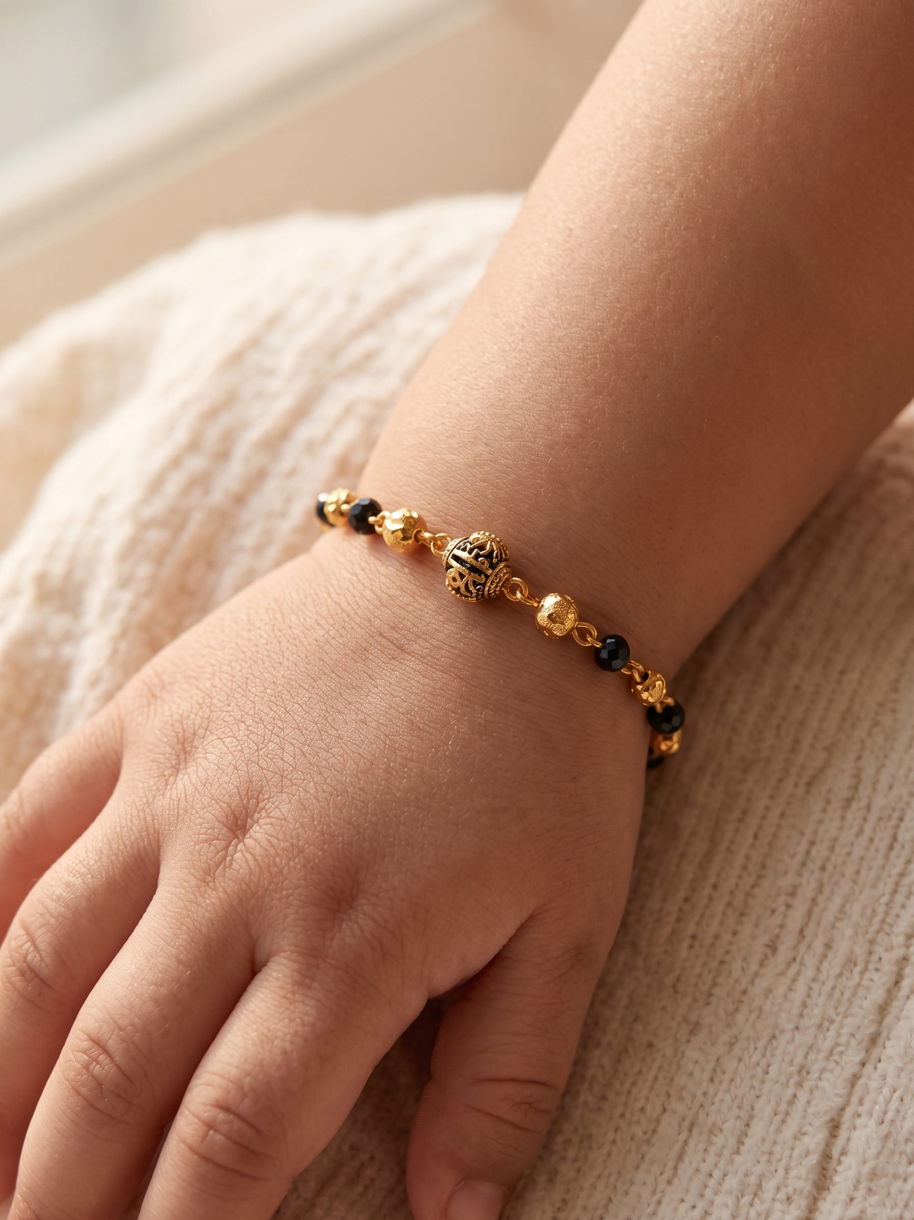Gold Plated Sacred Shree Baby Nazariya Bracelet Set - Pack of 2 Evil Eye Protection Kada for Infants & Toddlers