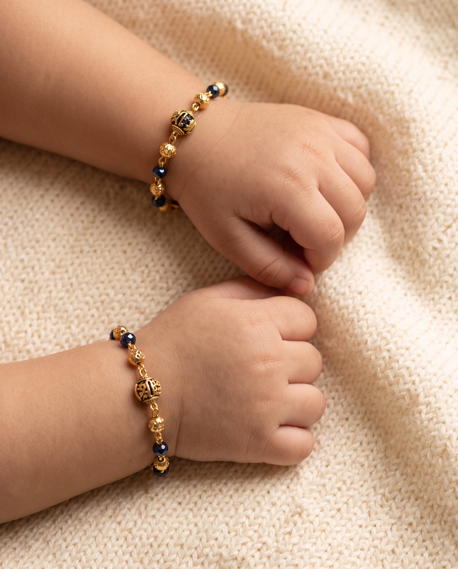 Gold Plated Sacred Shree Baby Nazariya Bracelet Set - Pack of 2 Evil Eye Protection Kada for Infants & Toddlers