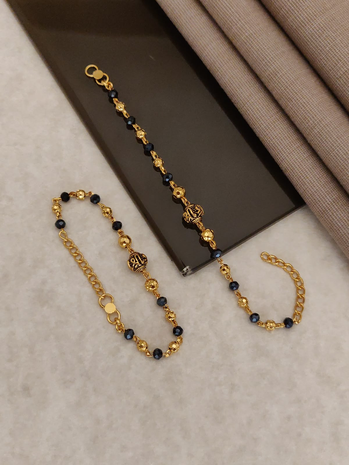 Gold Plated Sacred Shree Baby Nazariya Bracelet Set - Pack of 2 Evil Eye Protection Kada for Infants & Toddlers