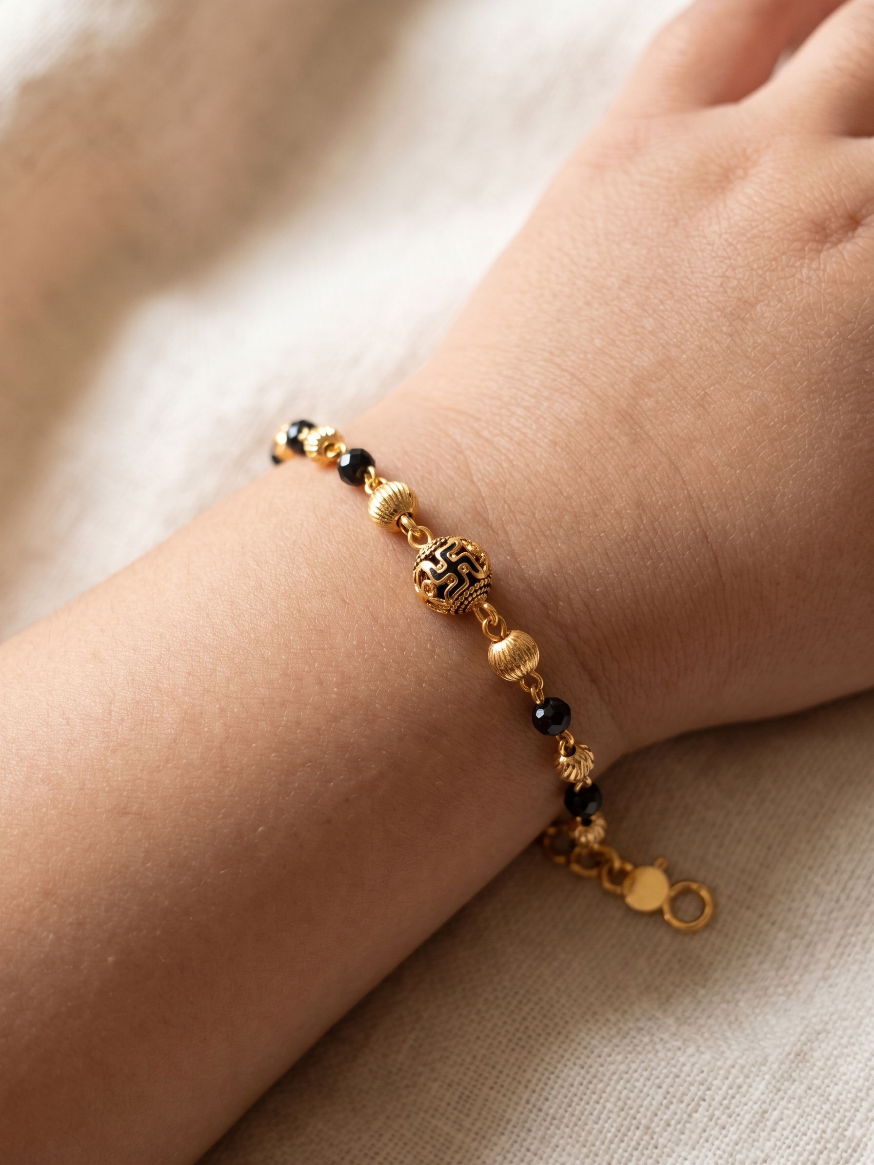 Gold Plated Auspicious Swastik Baby Nazariya Bracelet Set - Pack of 2 Evil Eye Protection Kada for Infants & Toddlers