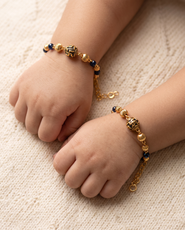 Gold Plated Auspicious Swastik Baby Nazariya Bracelet Set - Pack of 2 Evil Eye Protection Kada for Infants & Toddlers