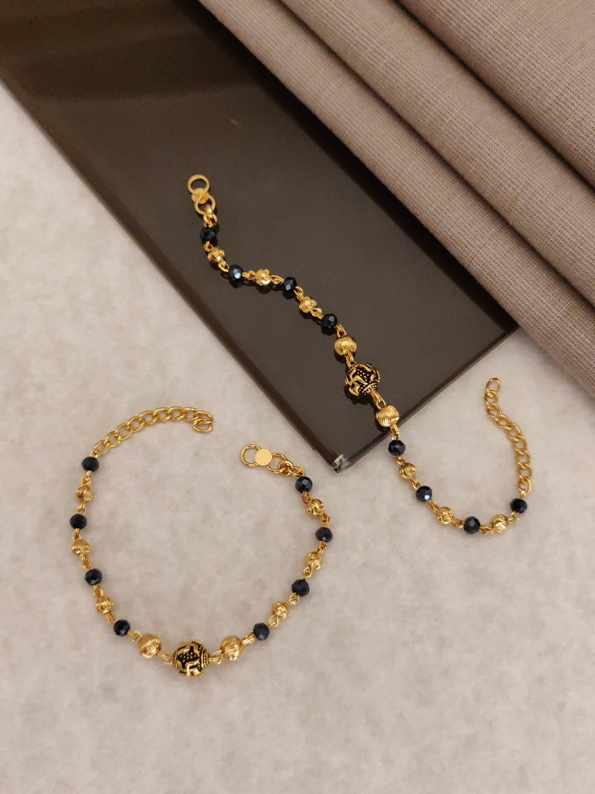 Gold Plated Auspicious Swastik Baby Nazariya Bracelet Set - Pack of 2 Evil Eye Protection Kada for Infants & Toddlers