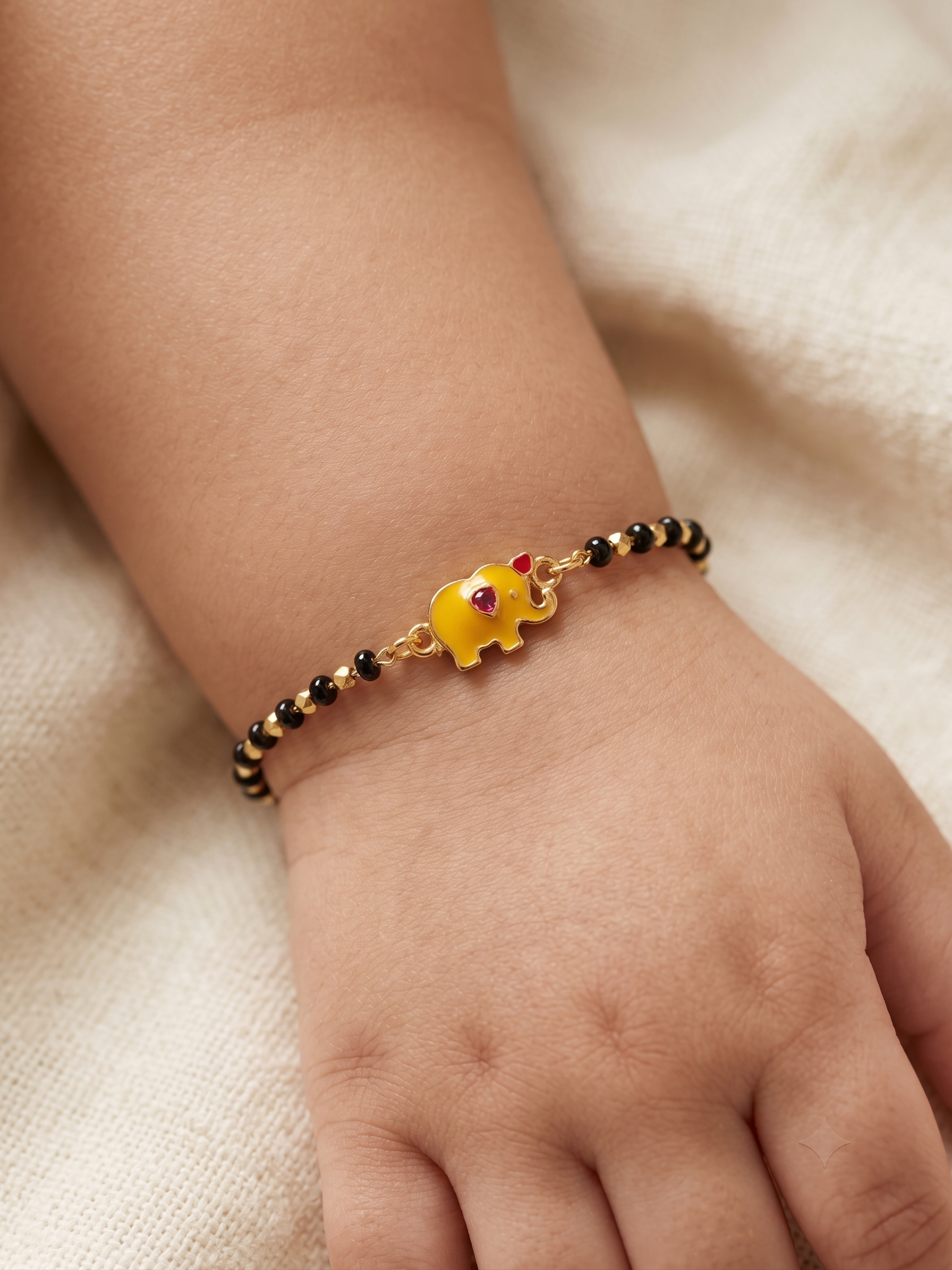 Gold Plated Yellow Elephant Baby Nazariya Bracelet Set - Pack of 2 Enamel Evil Eye Protection Kada for Infants & Toddlers