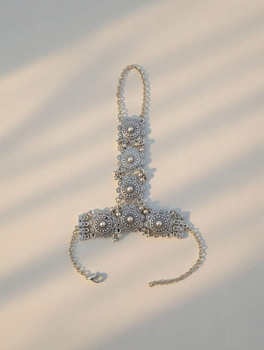 Boho Floral Oxidised Hand Chain | Statement Tribal Jewelry for Women