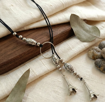 Boho Lariat Necklace with Eiffel Tower Charms