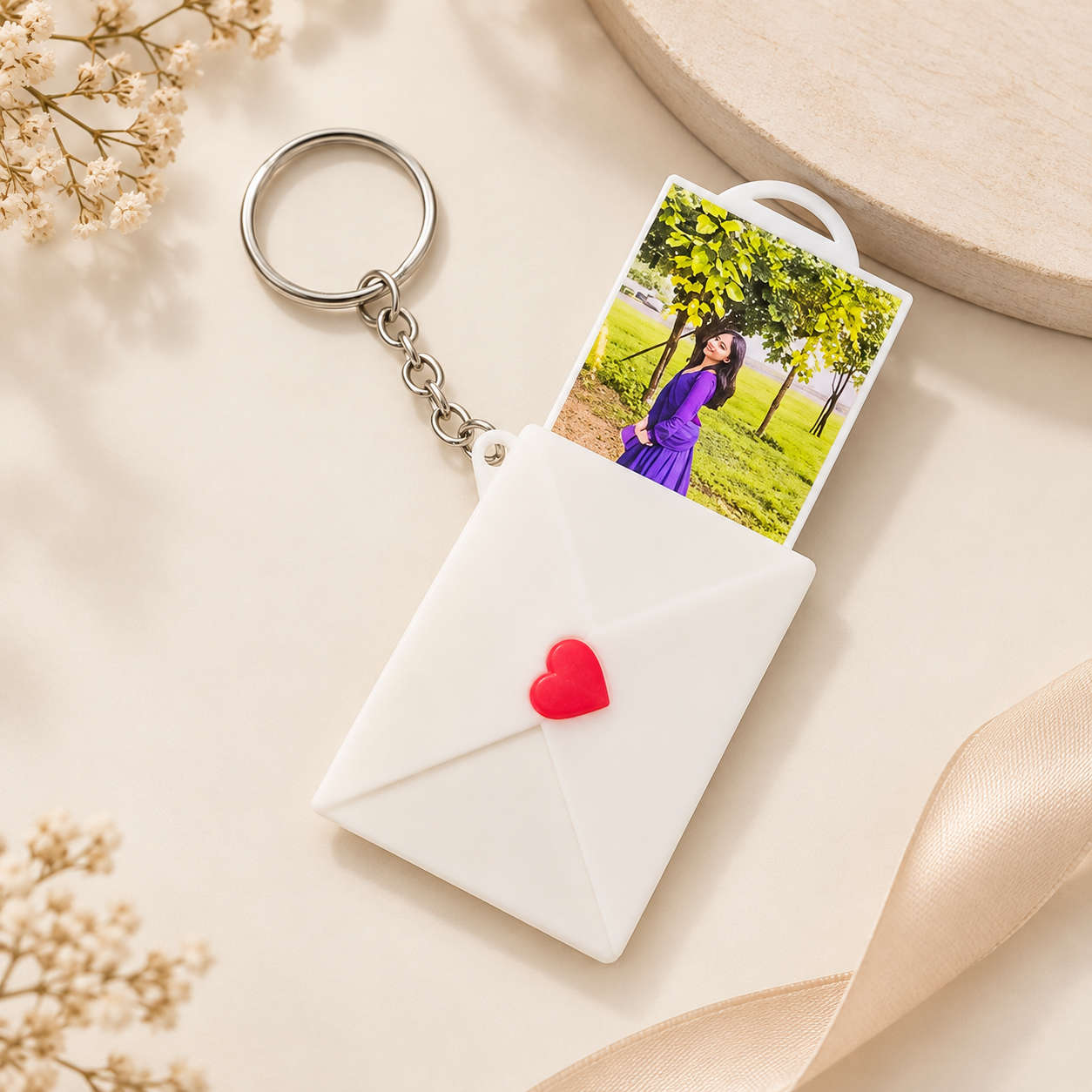 Personalized Love Letter Envelope Photo Keychain | Custom Picture Pull-Out Keyring with Red Heart Seal | Unique Keepsake Gift for Couples, Friends & Family