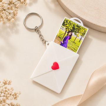 Personalized Love Letter Envelope Photo Keychain | Custom Picture Pull-Out Keyring with Red Heart Seal | Unique Keepsake Gift for Couples, Friends & Family