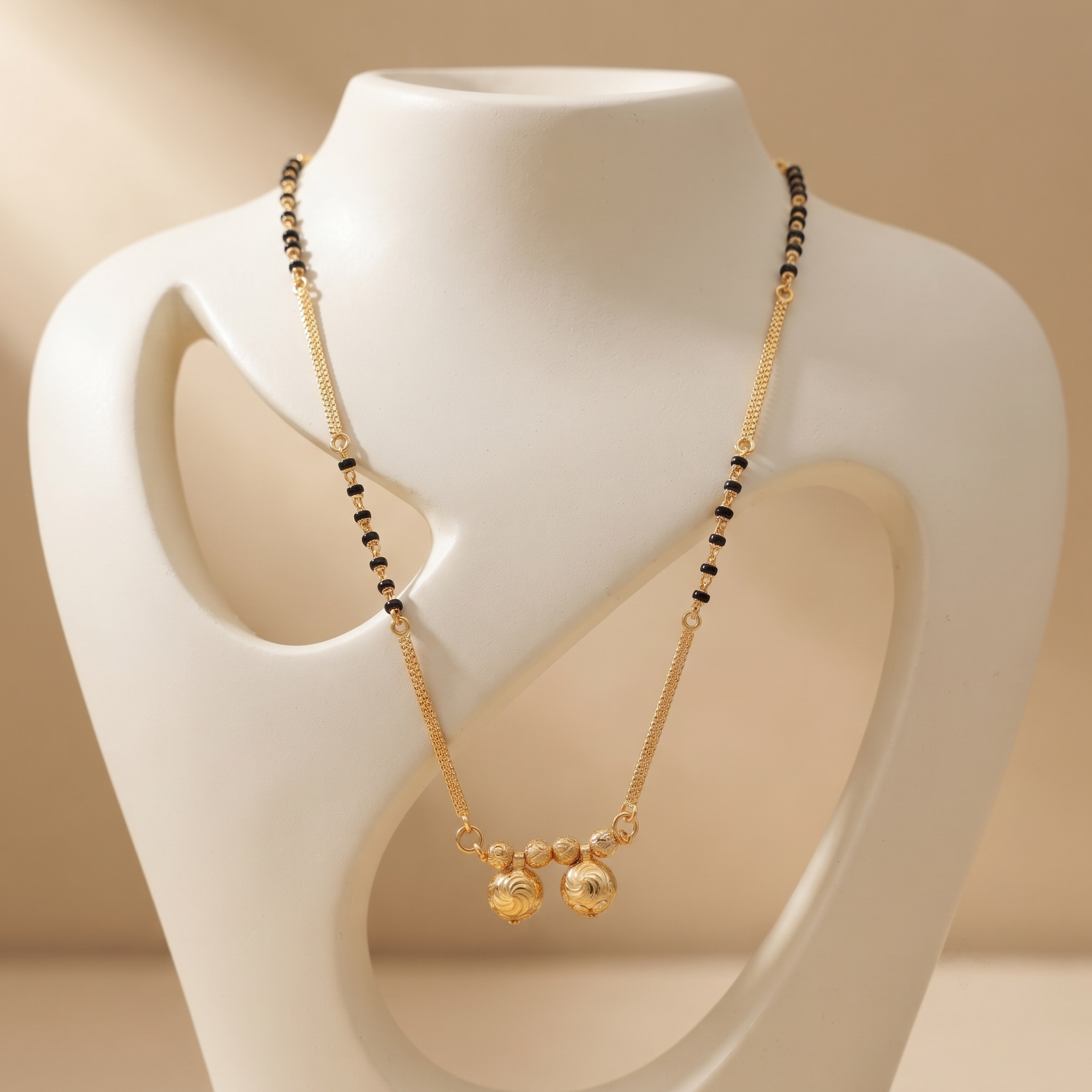 18 Inch Short Mangalsutra for Women | Gold Plated Mangalsutra with Black Beads & Double Round Pendant | Daily Wear Mangalsutra – VIHAL ORNAMENTS
