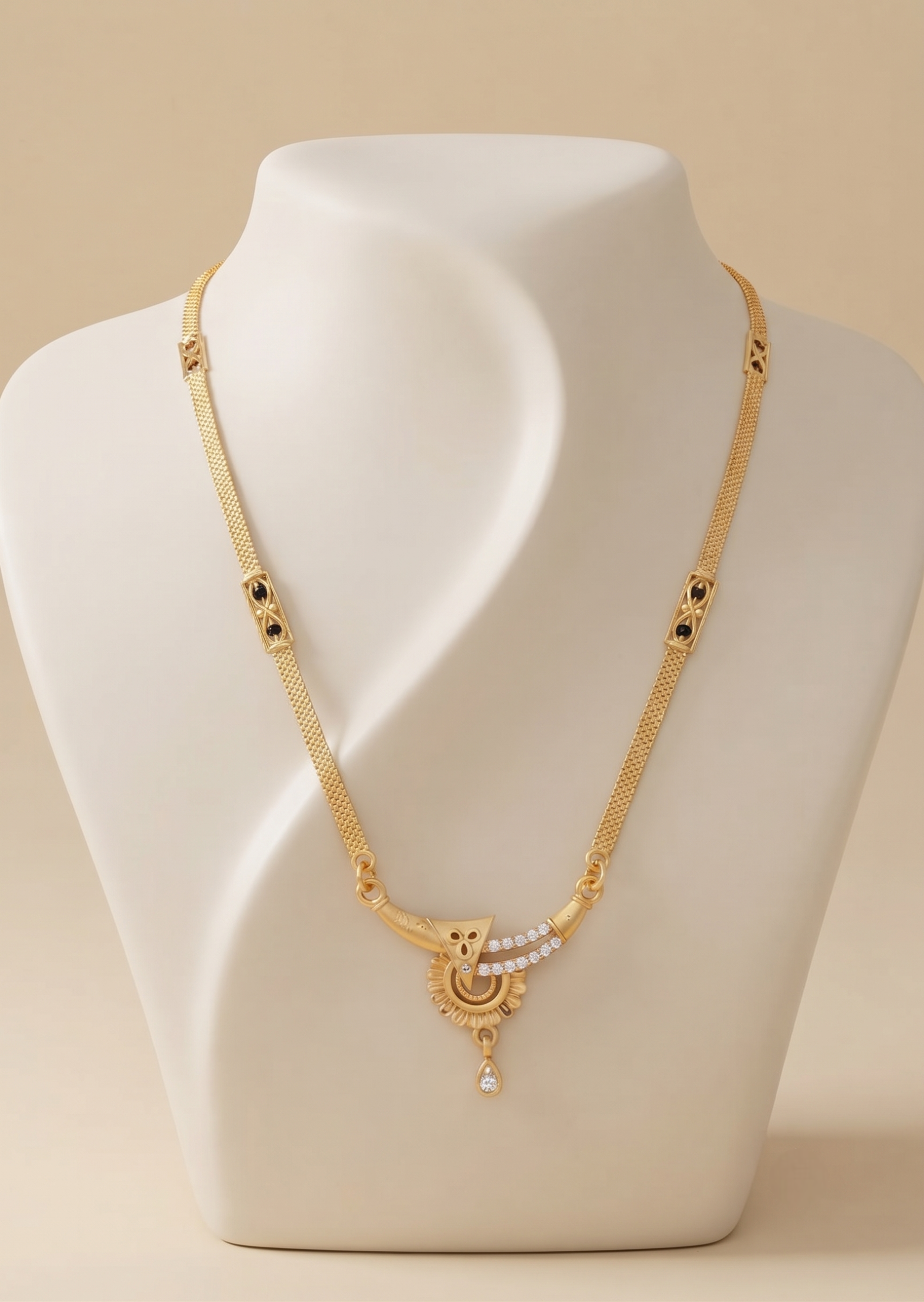 18 Inch Short Mangalsutra for Women | Gold Tone Black Beaded Designer Mangalsutra with Pendant | VIHAL ORNAMENTS