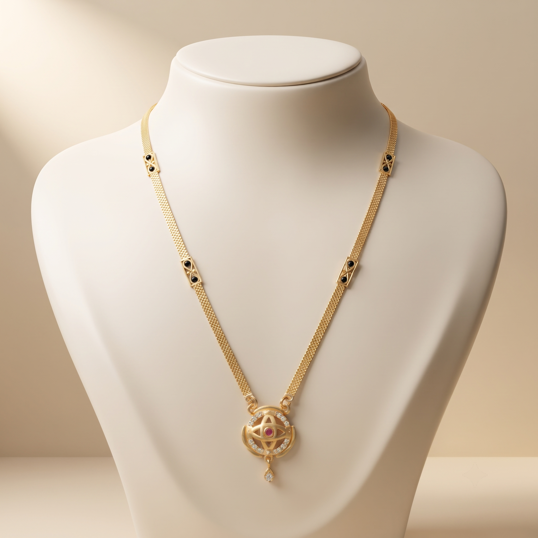 18 Inch Short Mangalsutra for Women | Designer Gold Tone Black Bead Mangalsutra with Elegant Pendant | VIHAL ORNAMENTS