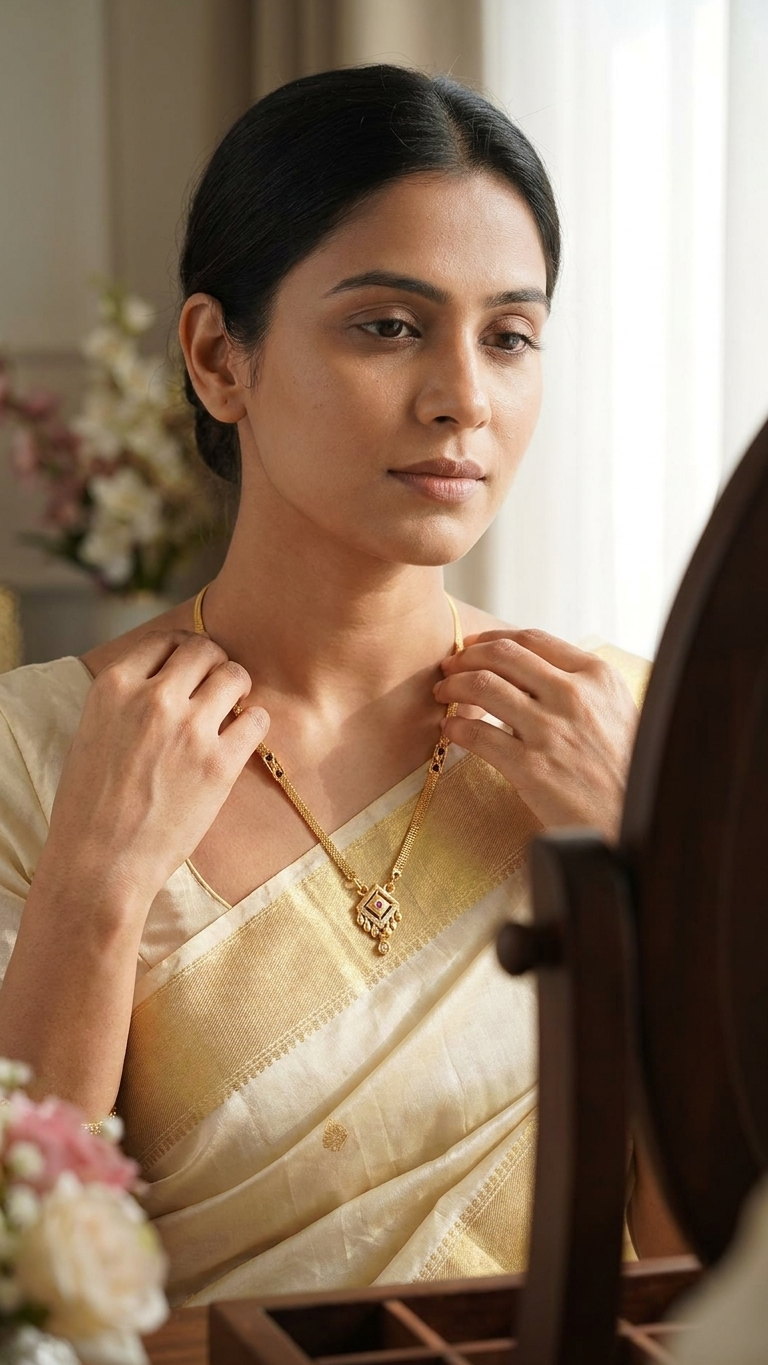 18 Inch Short Gold Mangalsutra with Diamond & Ruby Pendant | Vihal Ornaments