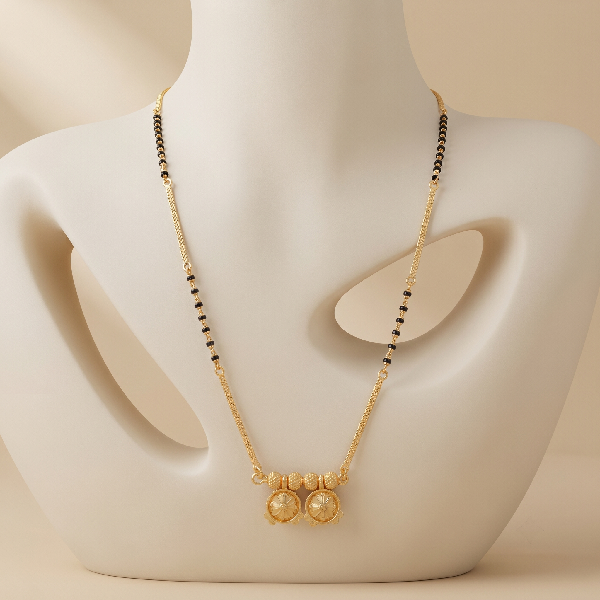18 Inch Short Mangalsutra for Women | Gold Plated Traditional Mangalsutra with Double Pendant & Black Beads | Daily Wear Mangalsutra – VIHAL ORNAMENTS