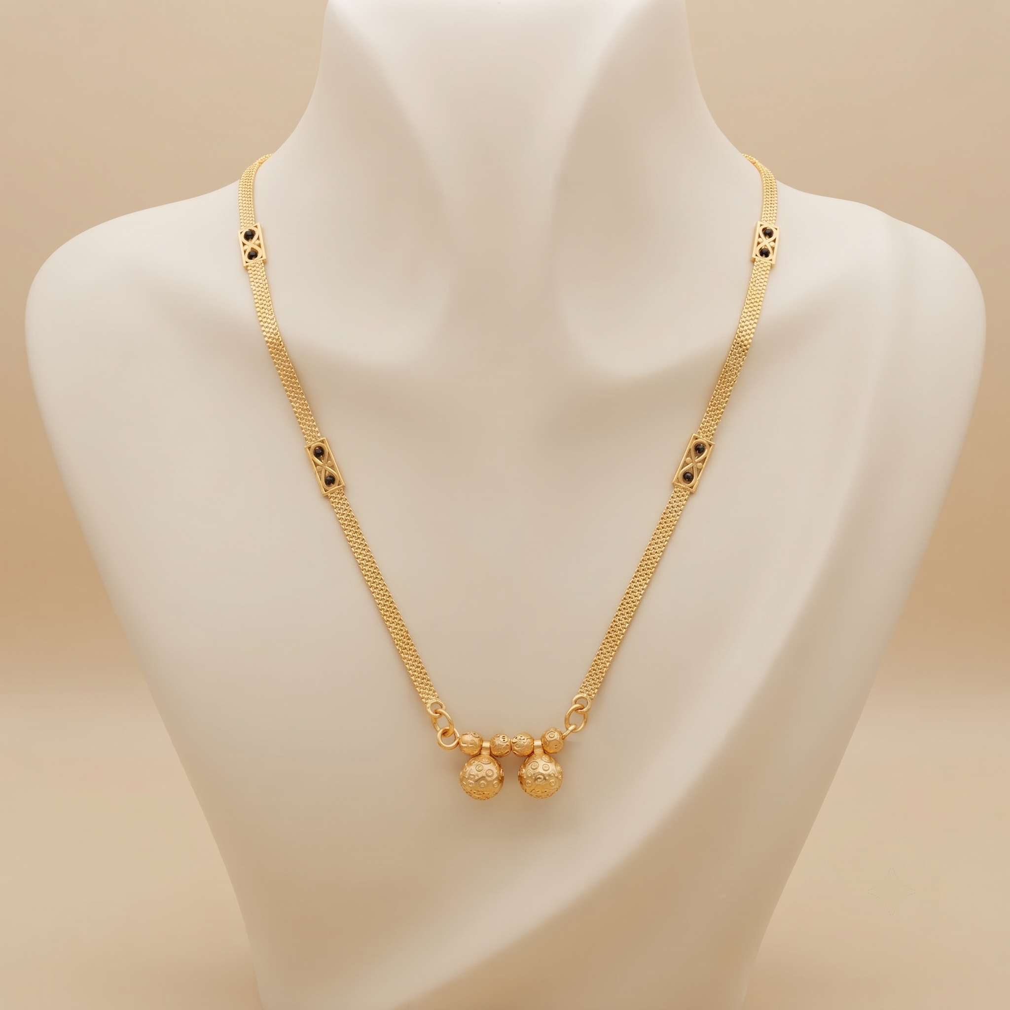 18 Inch Short Mangalsutra for Women | Gold Plated Mangalsutra with Black Beads & Double Pendant | Daily Wear Mangalsutra – VIHAL ORNAMENTS