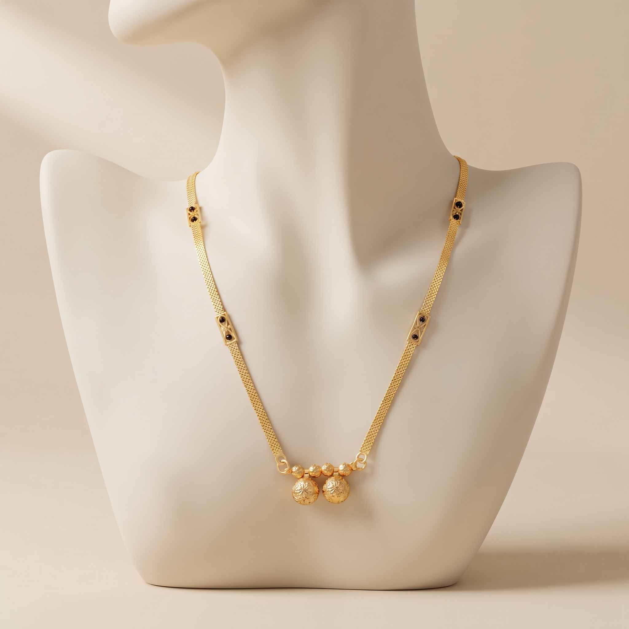 18 Inch Short Mangalsutra for Women | Gold Plated Mangalsutra with Black Beads & Double Round Pendant | Daily Wear Mangalsutra – VIHAL ORNAMENTS