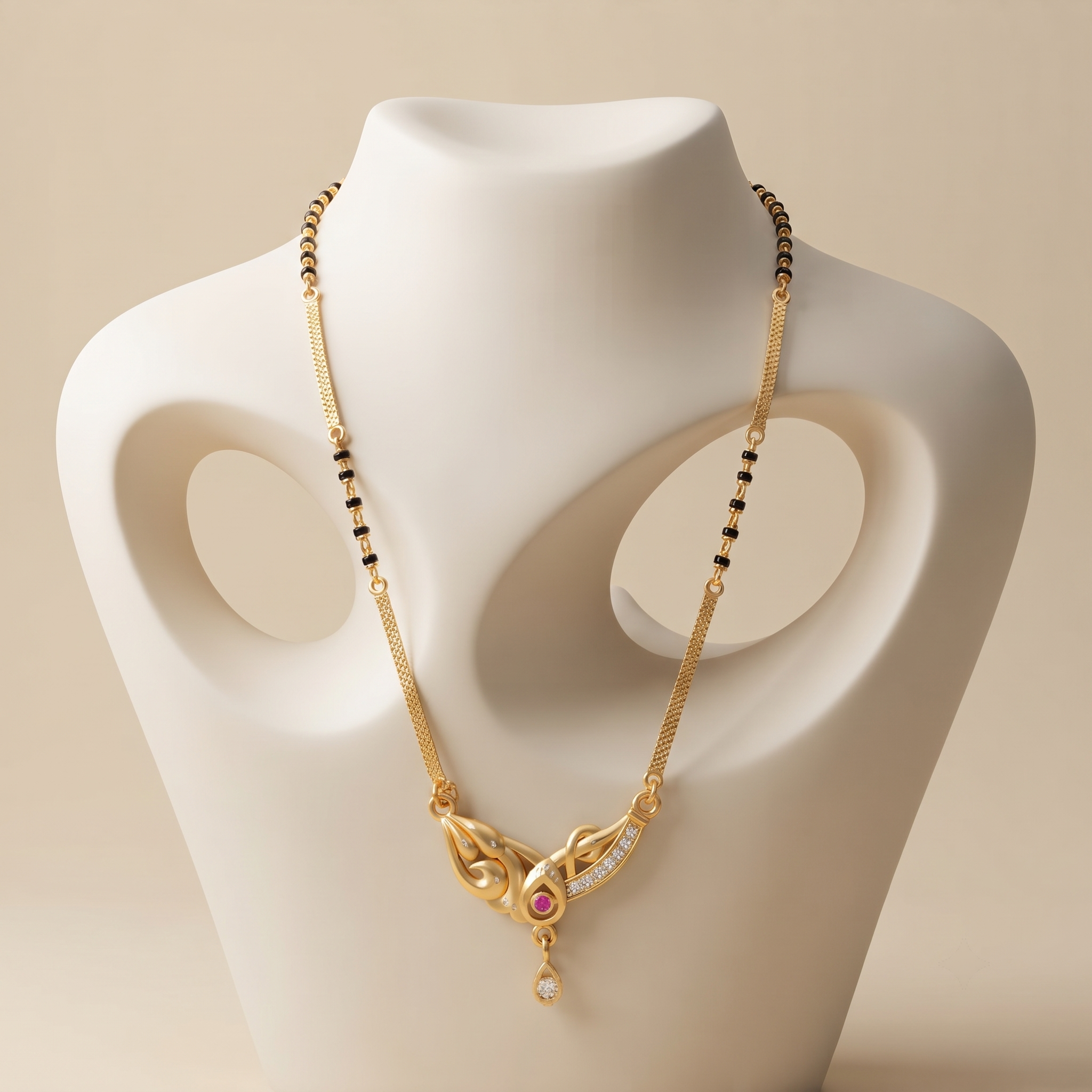 18 Inch Short Mangalsutra for Women | Gold Plated Designer Mangalsutra with Pink Stone Pendant & Black Beads | Stylish Daily Wear Mangalsutra – VIHAL ORNAMENTS