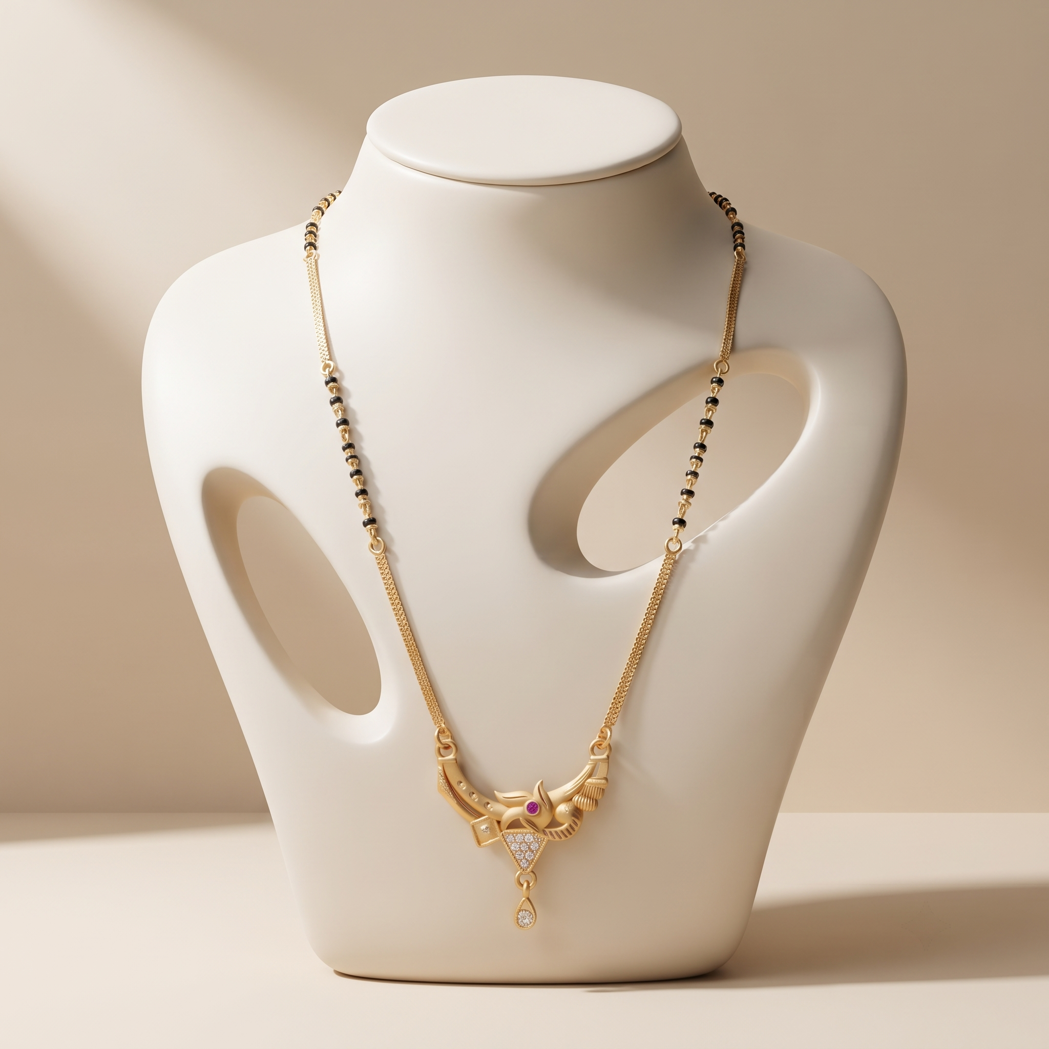 18 Inch Short Designer Mangalsutra for Women | Gold Plated Mangalsutra with Black Beads, Pink Stone & CZ Pendant | Stylish Daily Wear – VIHAL ORNAMENTS
