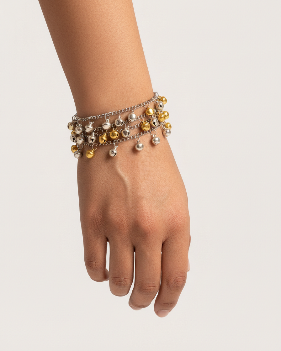 Dual-Tone Multi-Layer Ghungroo Bracelet with Oxidized Finish