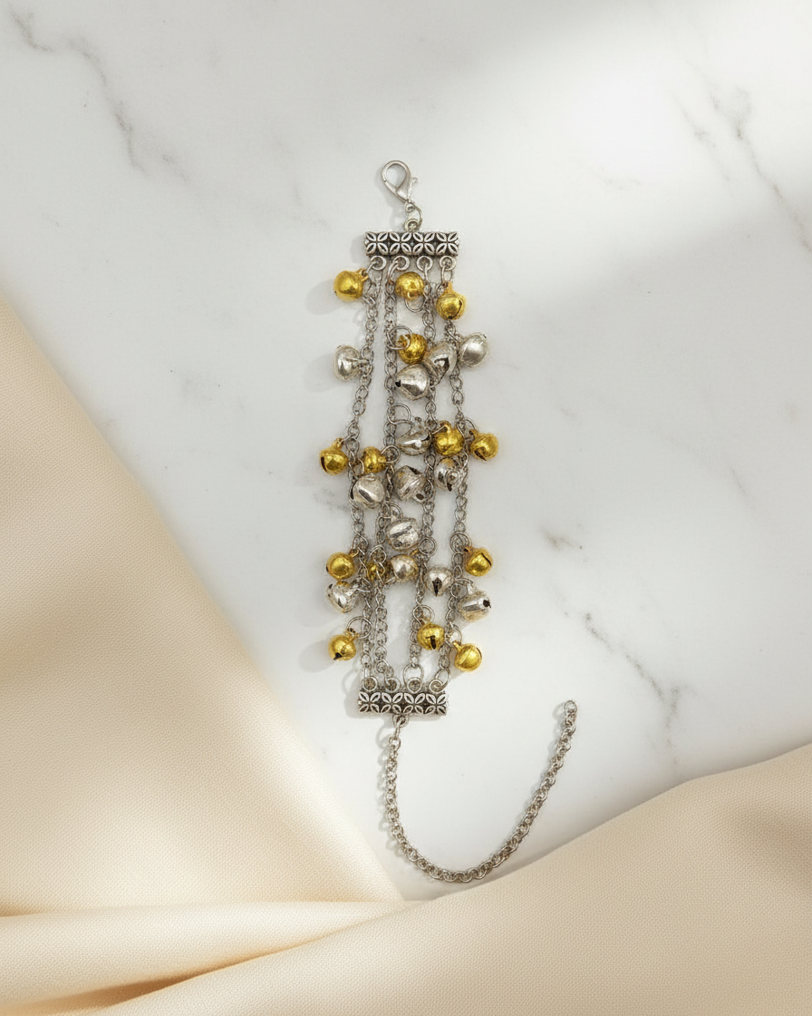 Dual-Tone Multi-Layer Ghungroo Bracelet with Oxidized Finish