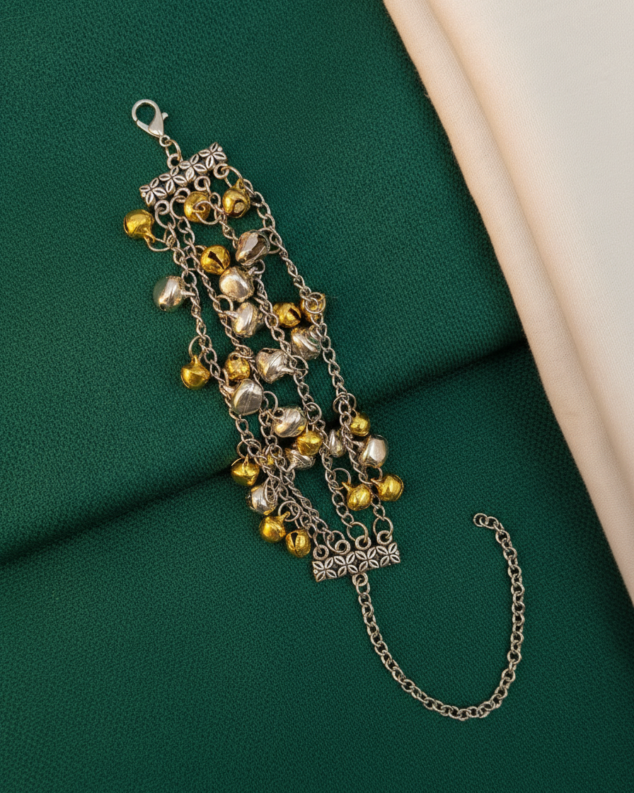 Dual-Tone Multi-Layer Ghungroo Bracelet with Oxidized Finish
