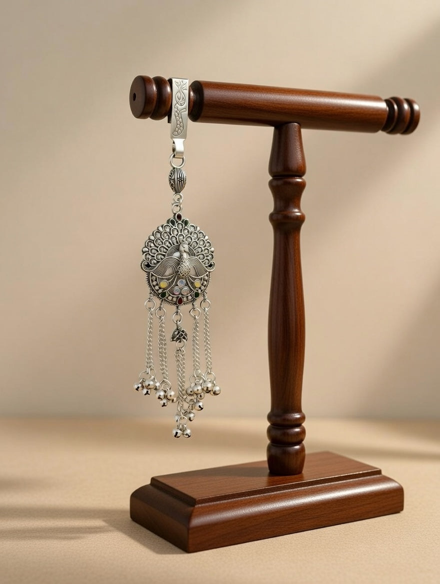 Ethnic Oxidized Silver Peacock Challa with Ghungroo Hangings