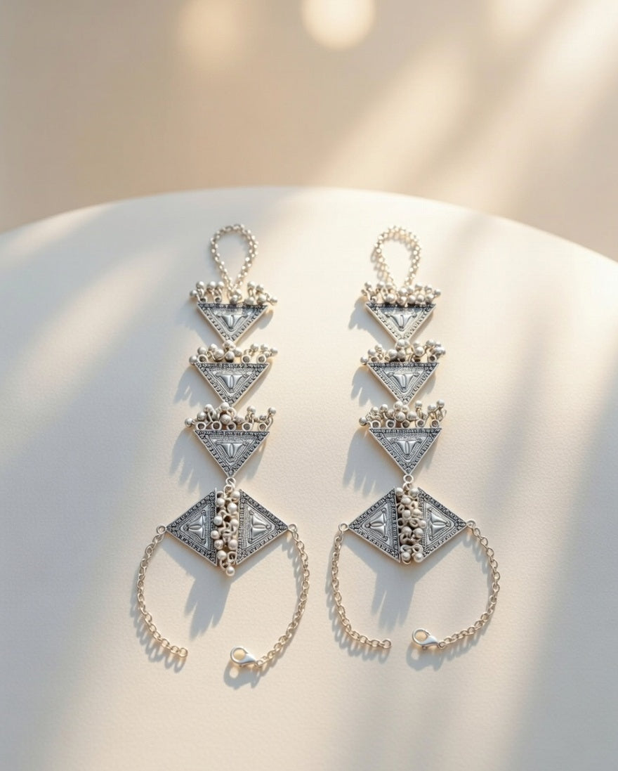 Exquisite Silver Oxidized Triangular Haath Phool
