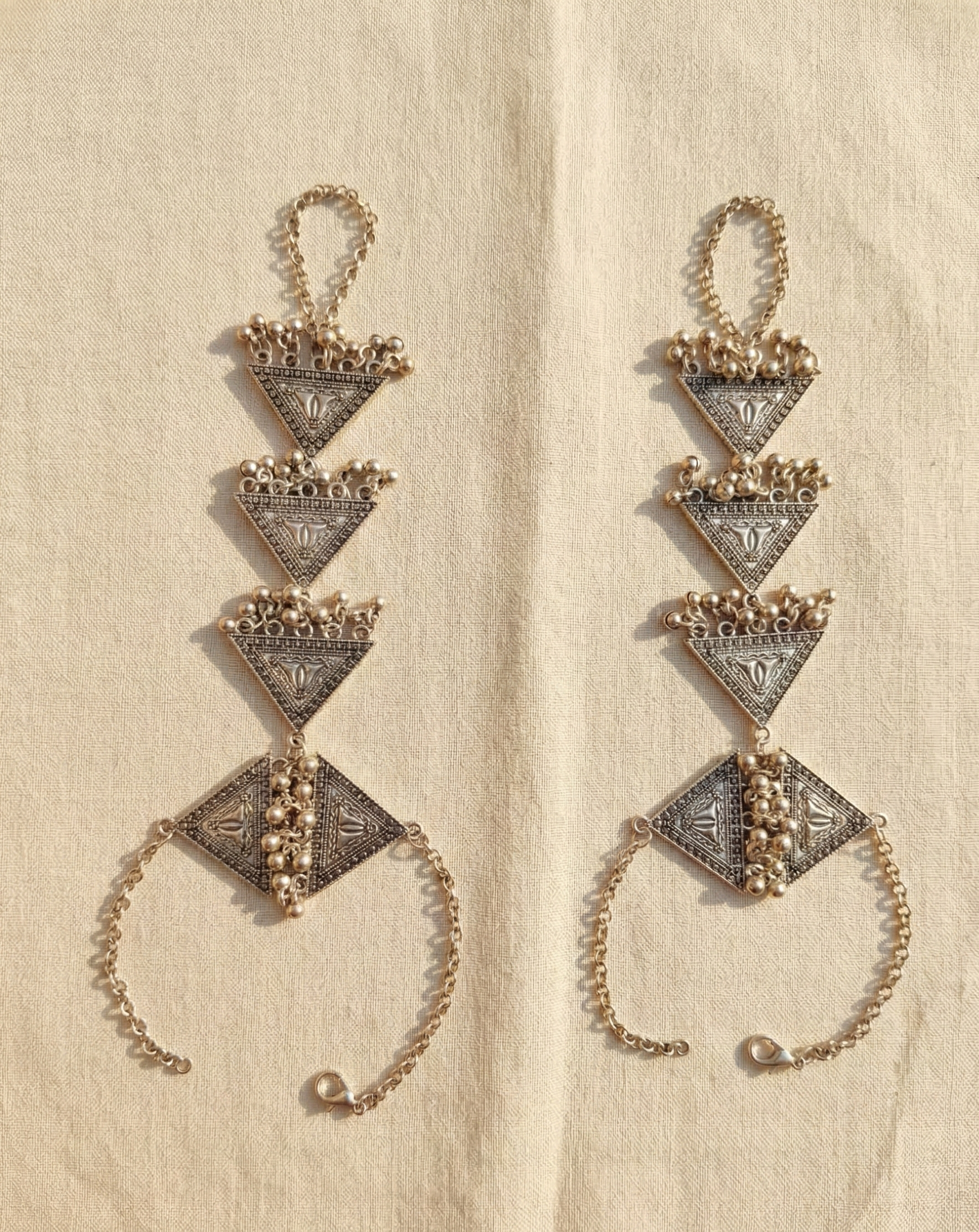 Exquisite Silver Oxidized Triangular Haath Phool