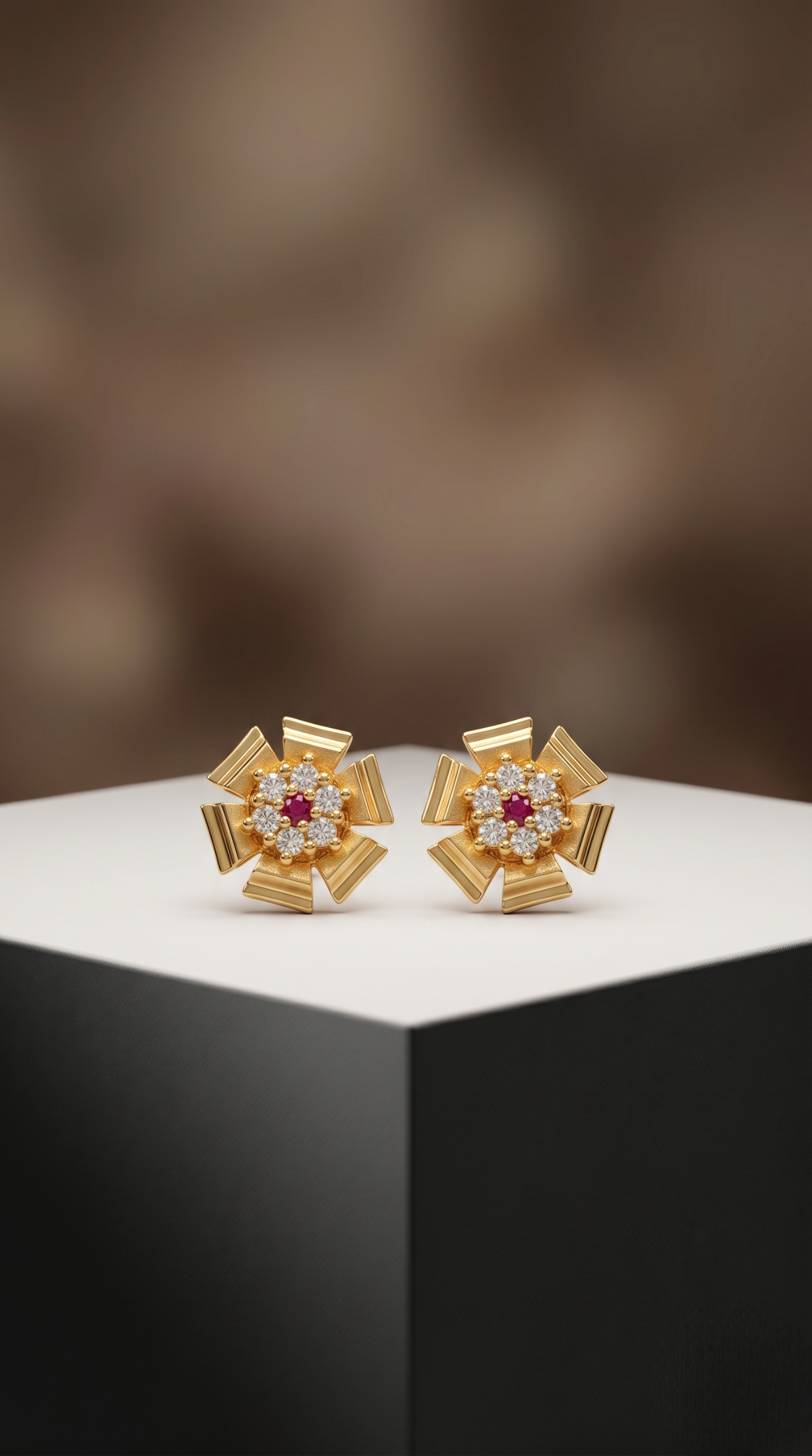 22Kt Gold Plated Floral Stud Earrings for Women | Elegant Daily Wear Earrings | VIHAL Ornaments