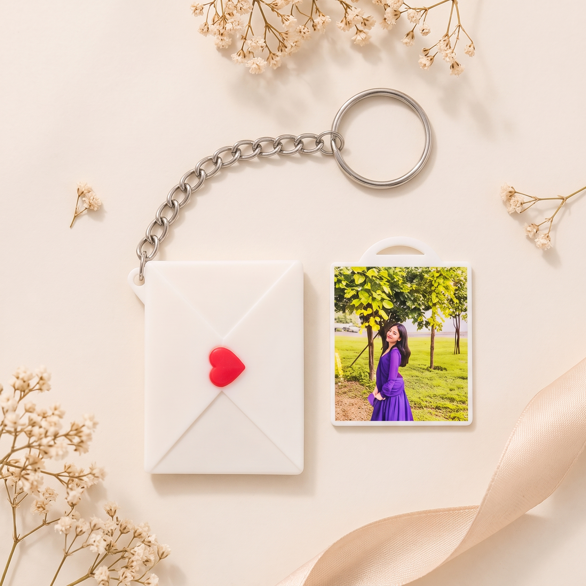 Personalized Love Letter Envelope Photo Keychain | Custom Picture Pull-Out Keyring with Red Heart Seal | Unique Keepsake Gift for Couples, Friends & Family