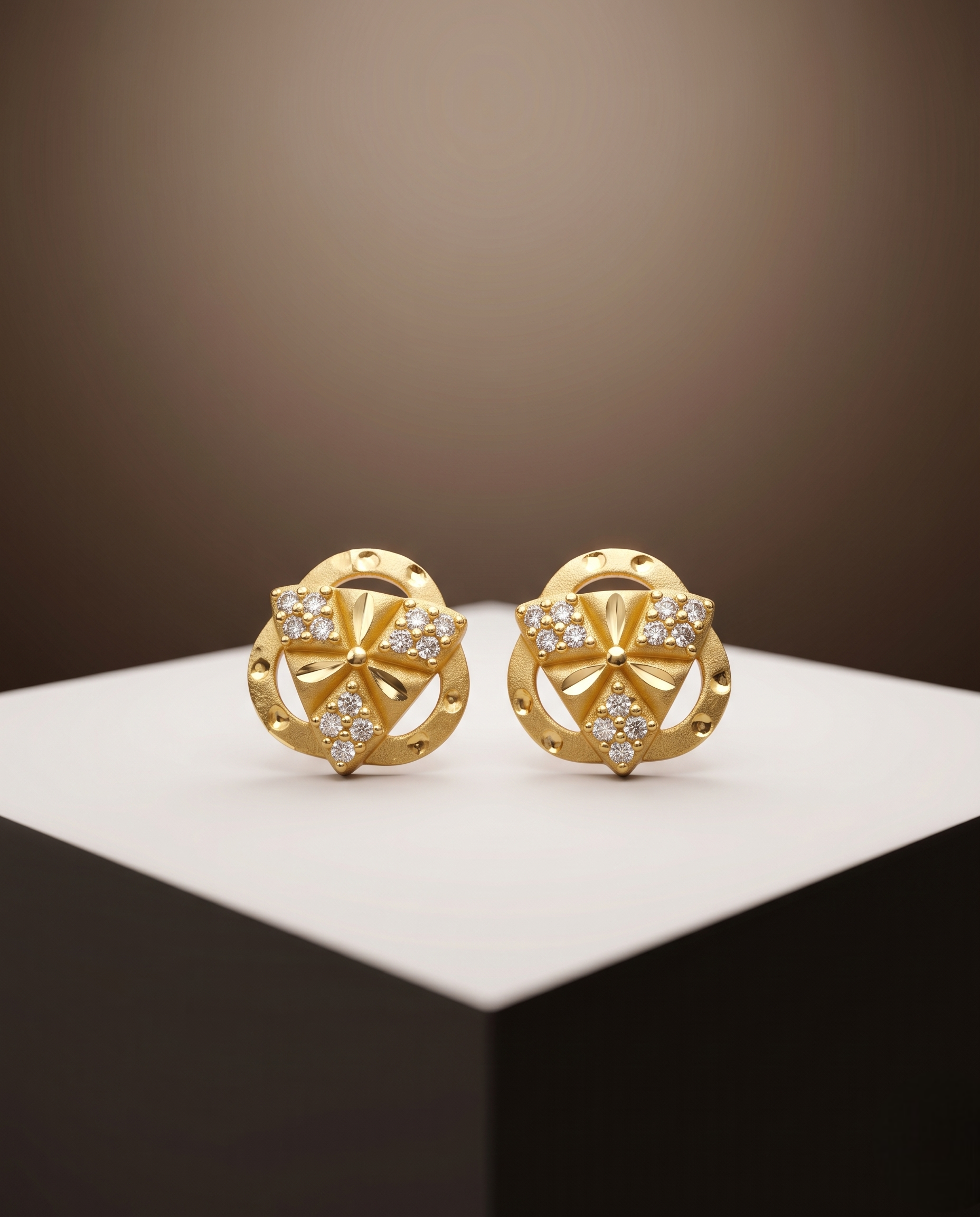 22Kt Gold Plated Designer Stud Earrings for Women | Stone Work Floral Earrings | VIHAL ORNAMENTS