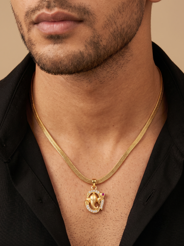 Men’s Micro Gold Plated Ganesh Pendant Chain – Anti Tarnish | 18” Necklace