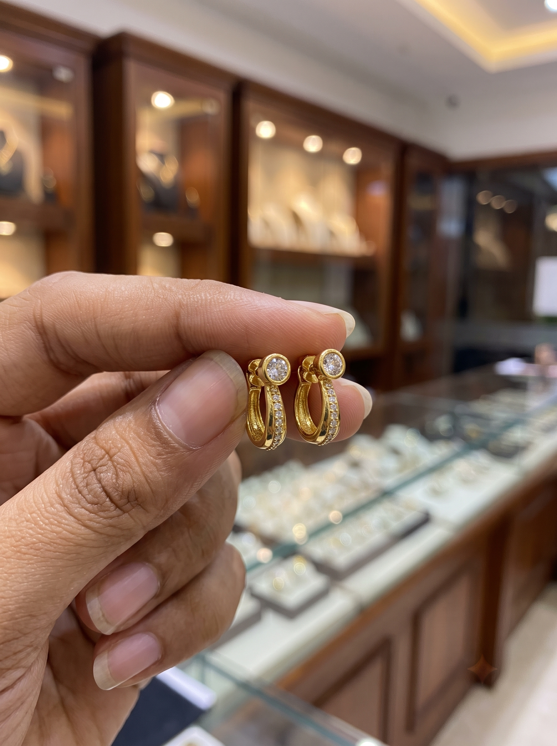 18K Gold Plated Tapered Gold Half-Hoop Earrings with Bezel Solitaire & Pavé Cubic Zirconia