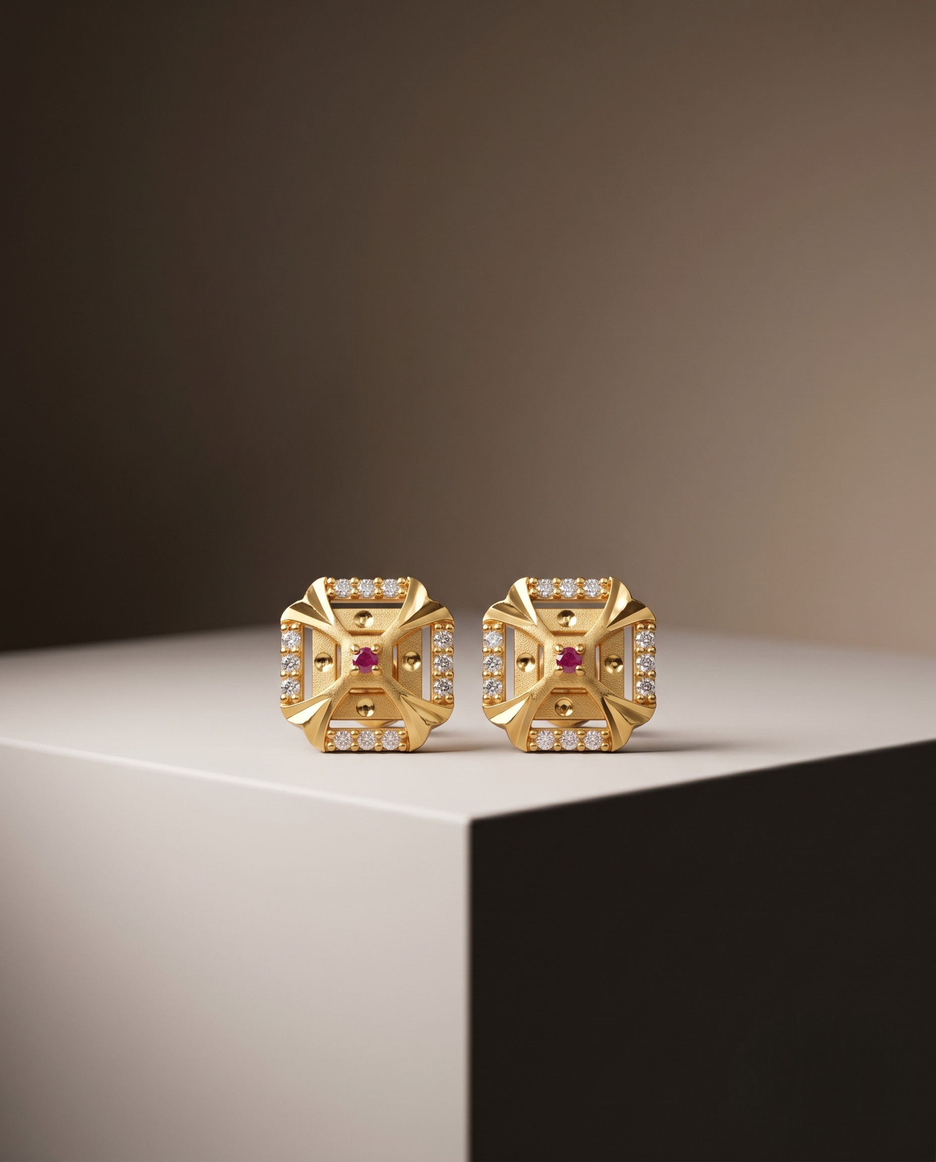 22Kt Gold Plated Square Stud Earrings for Women | Diamond Look Designer Earrings | VIHAL ORNAMENTS