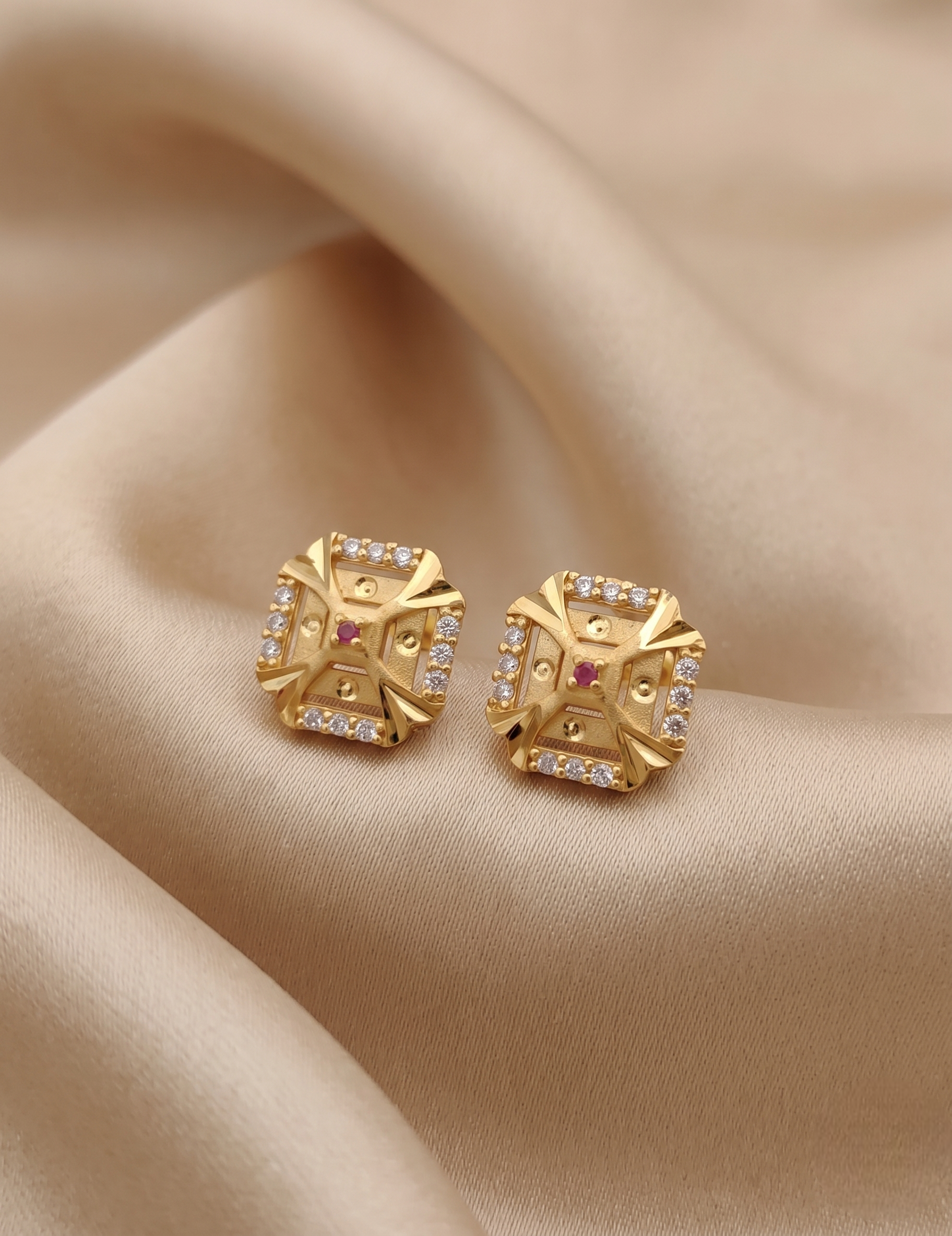 22Kt Gold Plated Square Stud Earrings for Women | Diamond Look Designer Earrings | VIHAL ORNAMENTS
