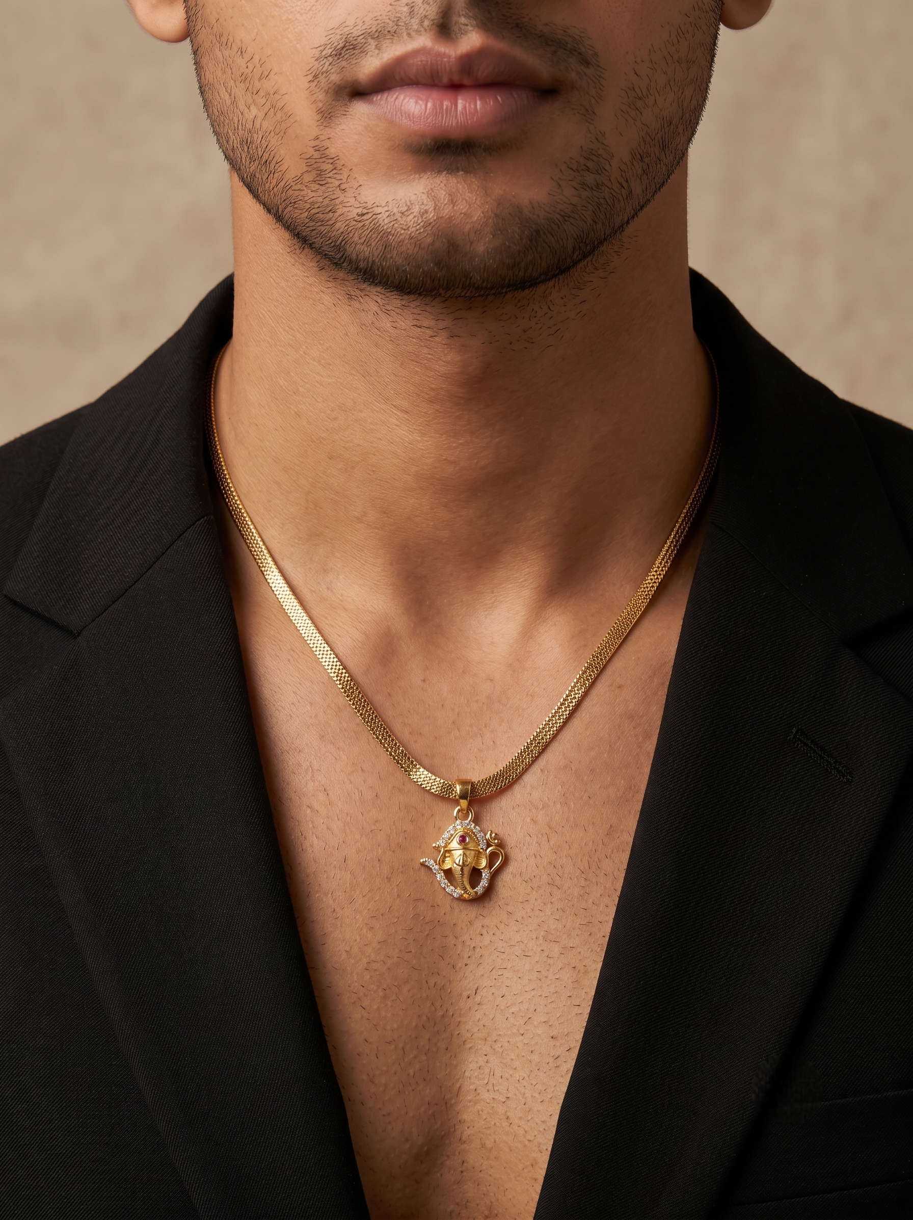 Men’s Gold Plated Ganpati Pendant Chain – 18” Anti Tarnish Necklace