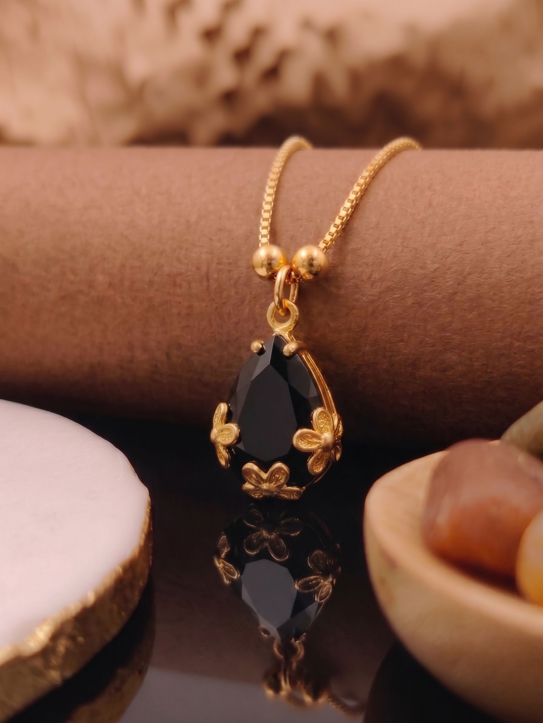 Vihal Ornaments Elegant Ruby Black Crystal Pendant Necklace Set with Matching Drop Earrings
