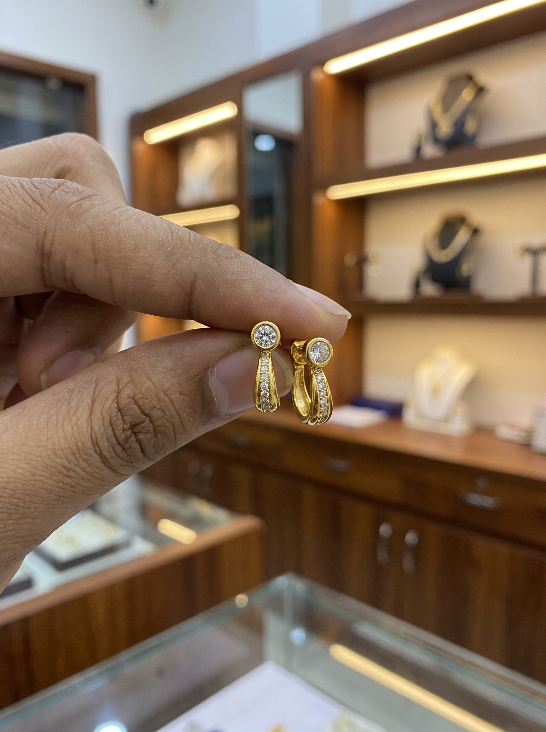 18K Gold Plated Tapered Gold Half-Hoop Earrings with Bezel Solitaire & Pavé Cubic Zirconia