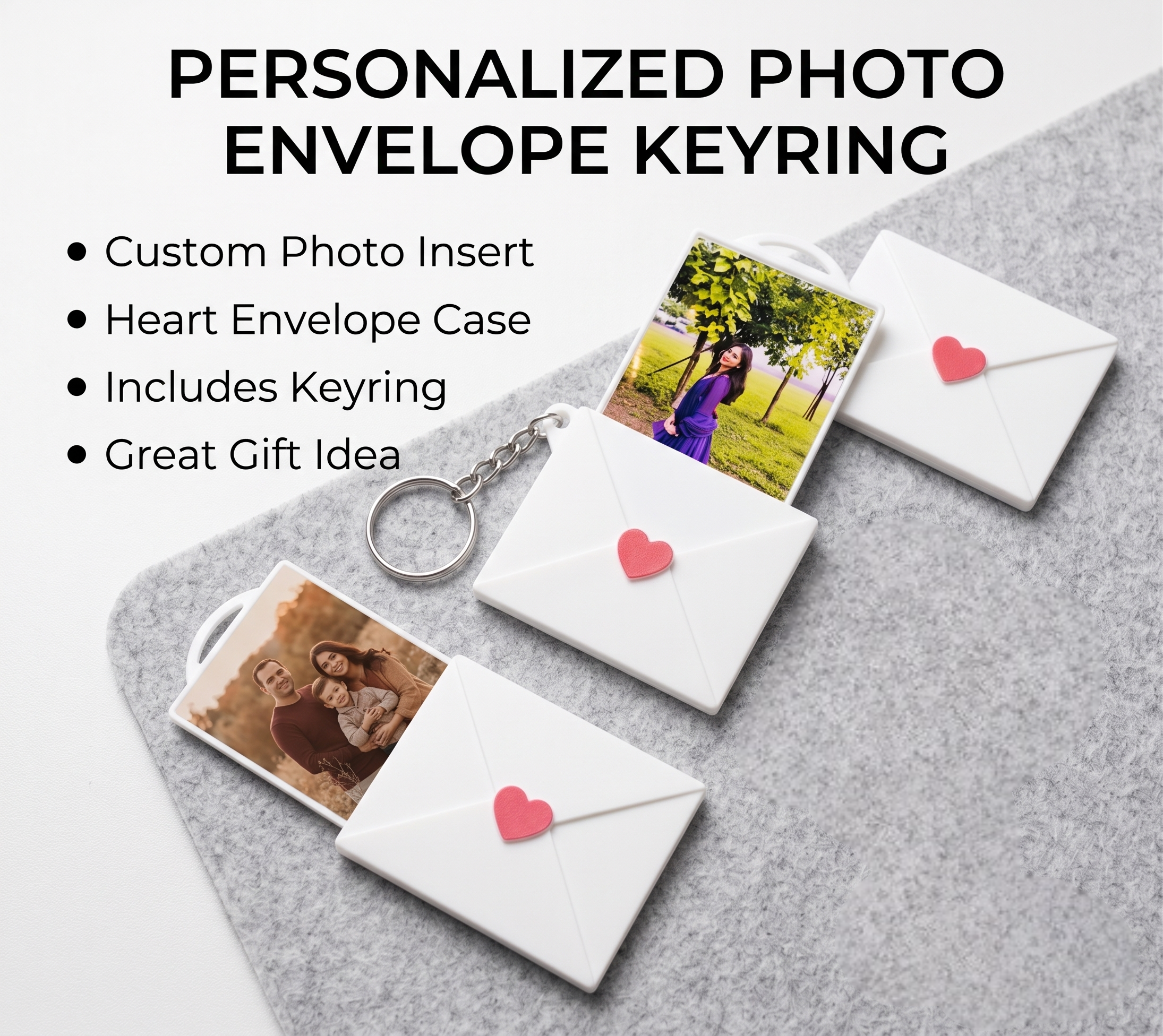 Personalized Love Letter Envelope Photo Keychain | Custom Picture Pull-Out Keyring with Red Heart Seal | Unique Keepsake Gift for Couples, Friends & Family